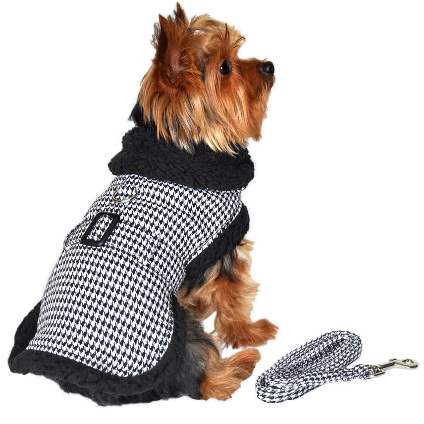 Black & White Classic Houndstooth Dog Harness Coat - The Bougie Pet Boutique