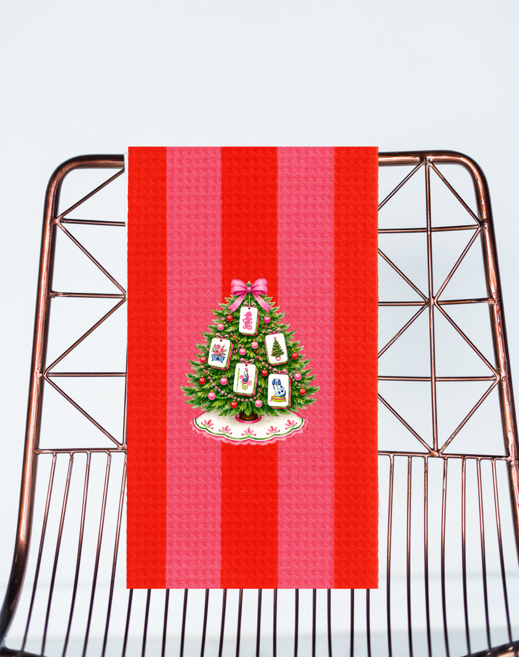 Mahjong Christmas gift towel tile tree stripe microfiber Aspen Lane