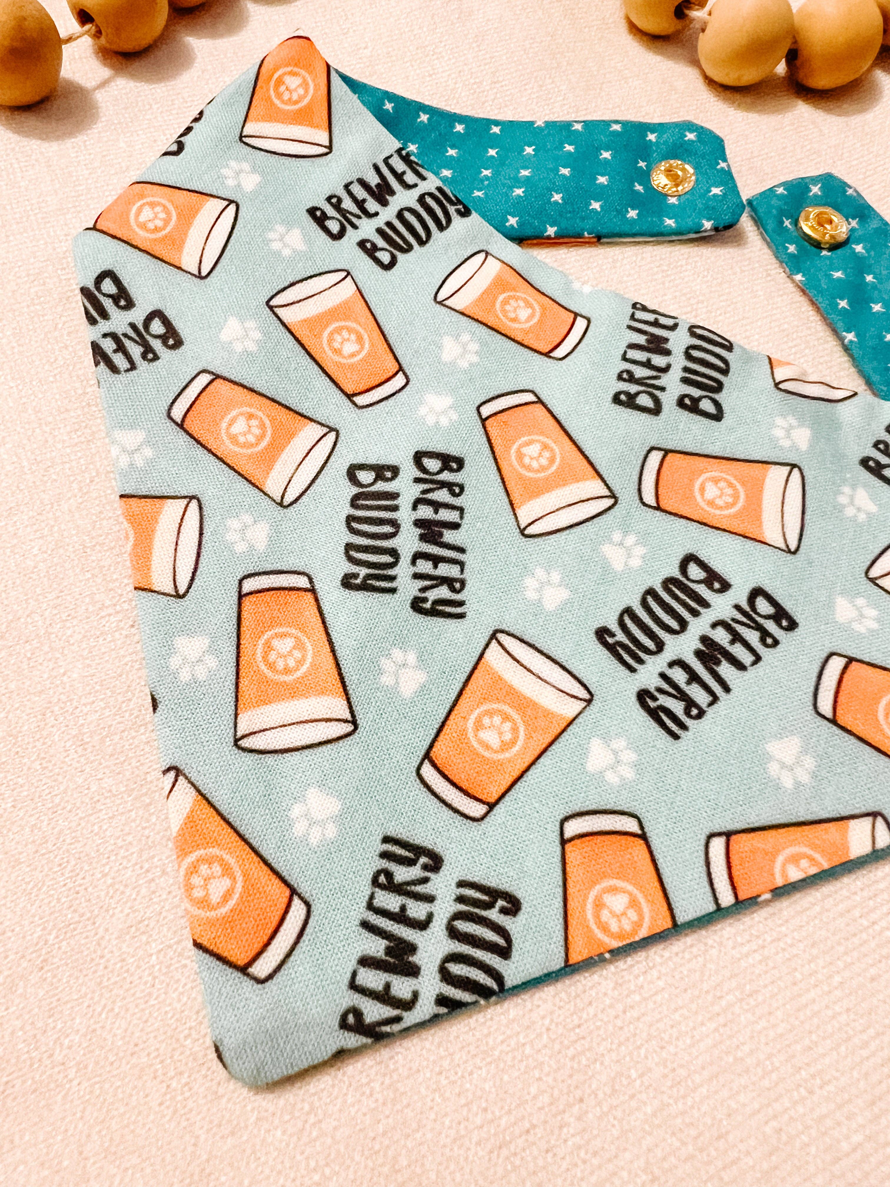 Brewery Buddy Reversible Dog Bandana, Metal SnapOn Pet Scarf - The Bougie Pet Boutique