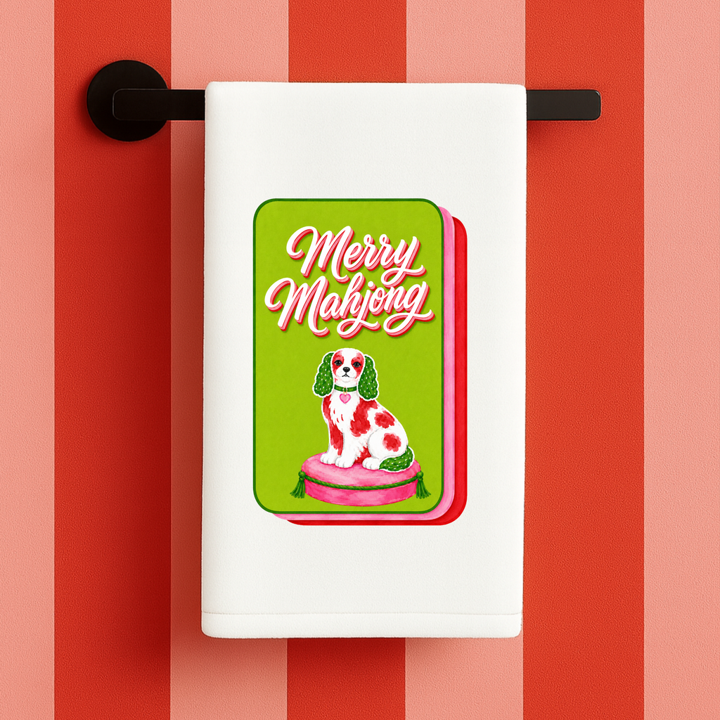 Mahjong Christmas Merry Mahjong Gift Towel Spaniel Aspen Lane