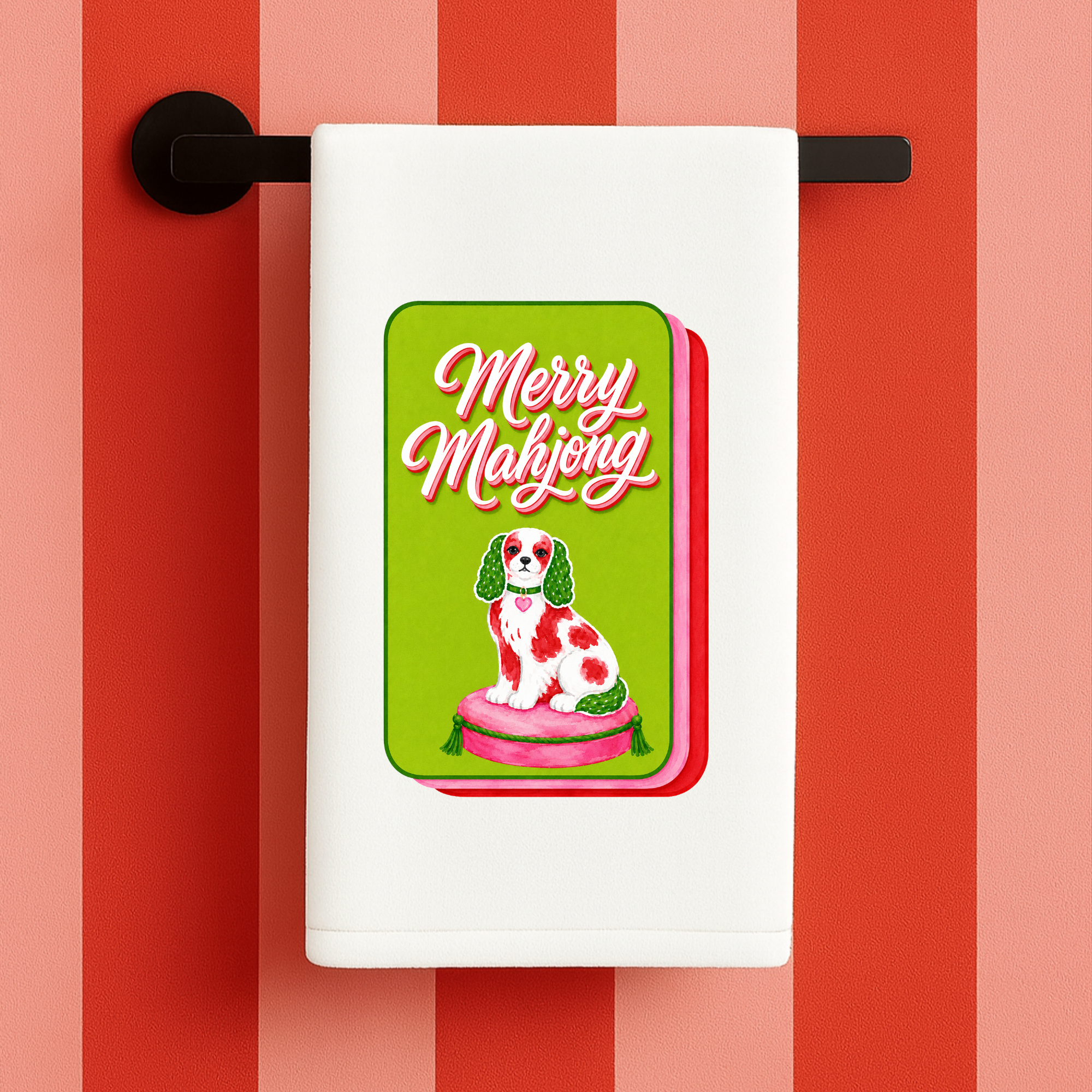 Mahjong Christmas Merry Mahjong Gift Towel Spaniel Aspen Lane