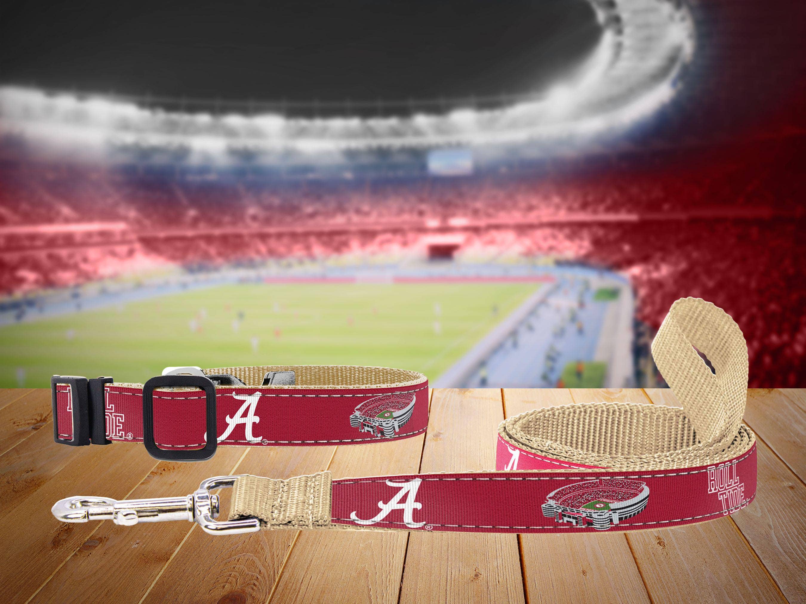 Alabama Crimson Tide Collegiate Woven Ribbon Dog Lead. - The Bougie Pet Boutique