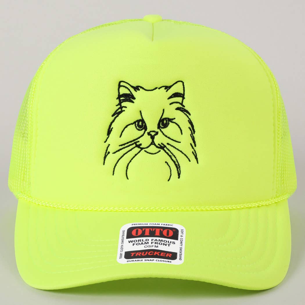 Persian Cat Line Drawing Embroidery Foam Hat Fashion City