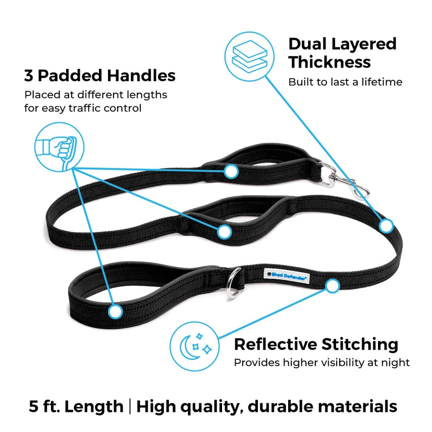Standard Three Padded Handle Leash - 5 ft. Shed Defender