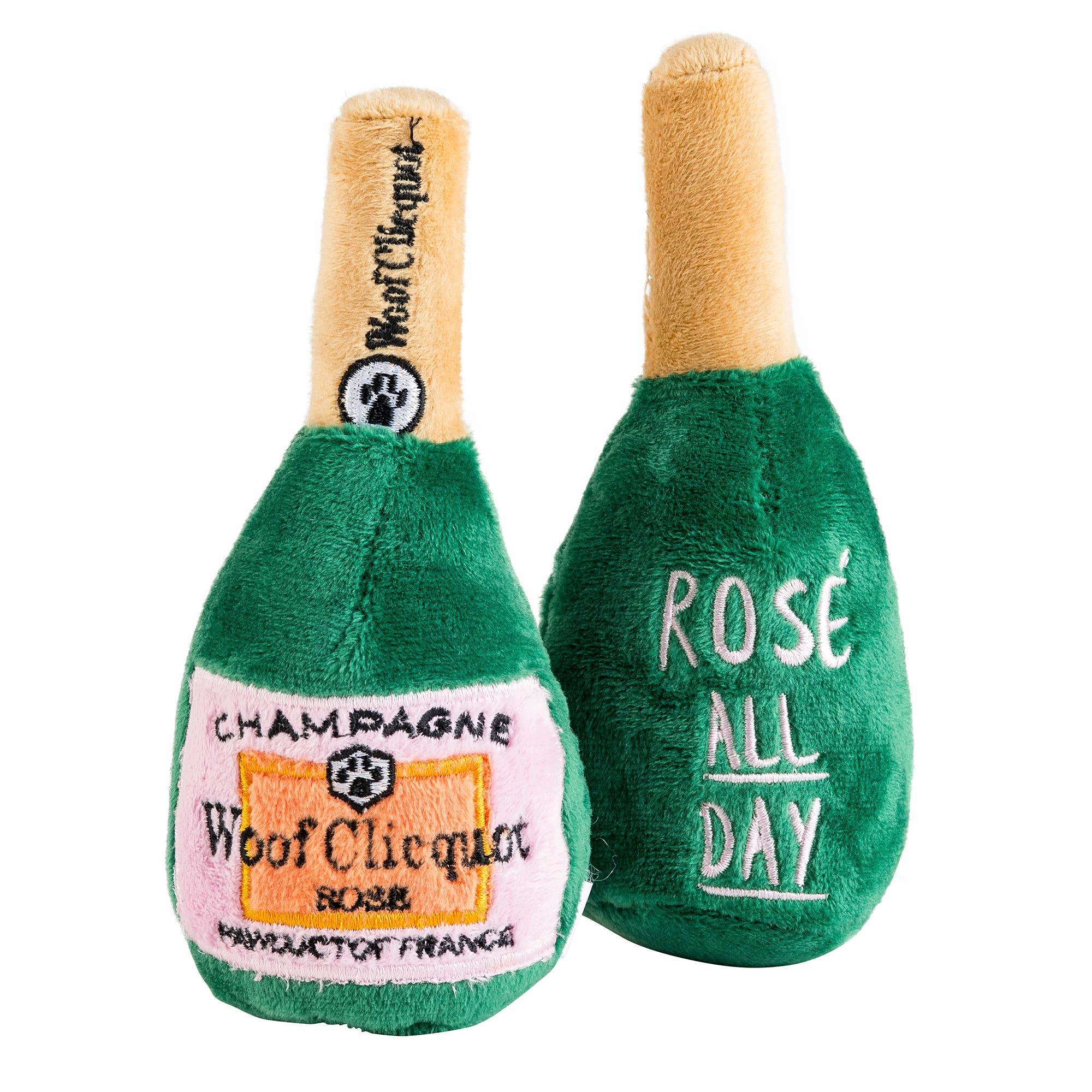 Woof Clicquot Rose' Champagne Bottle Squeaker Dog Toy - The Bougie Pet Boutique