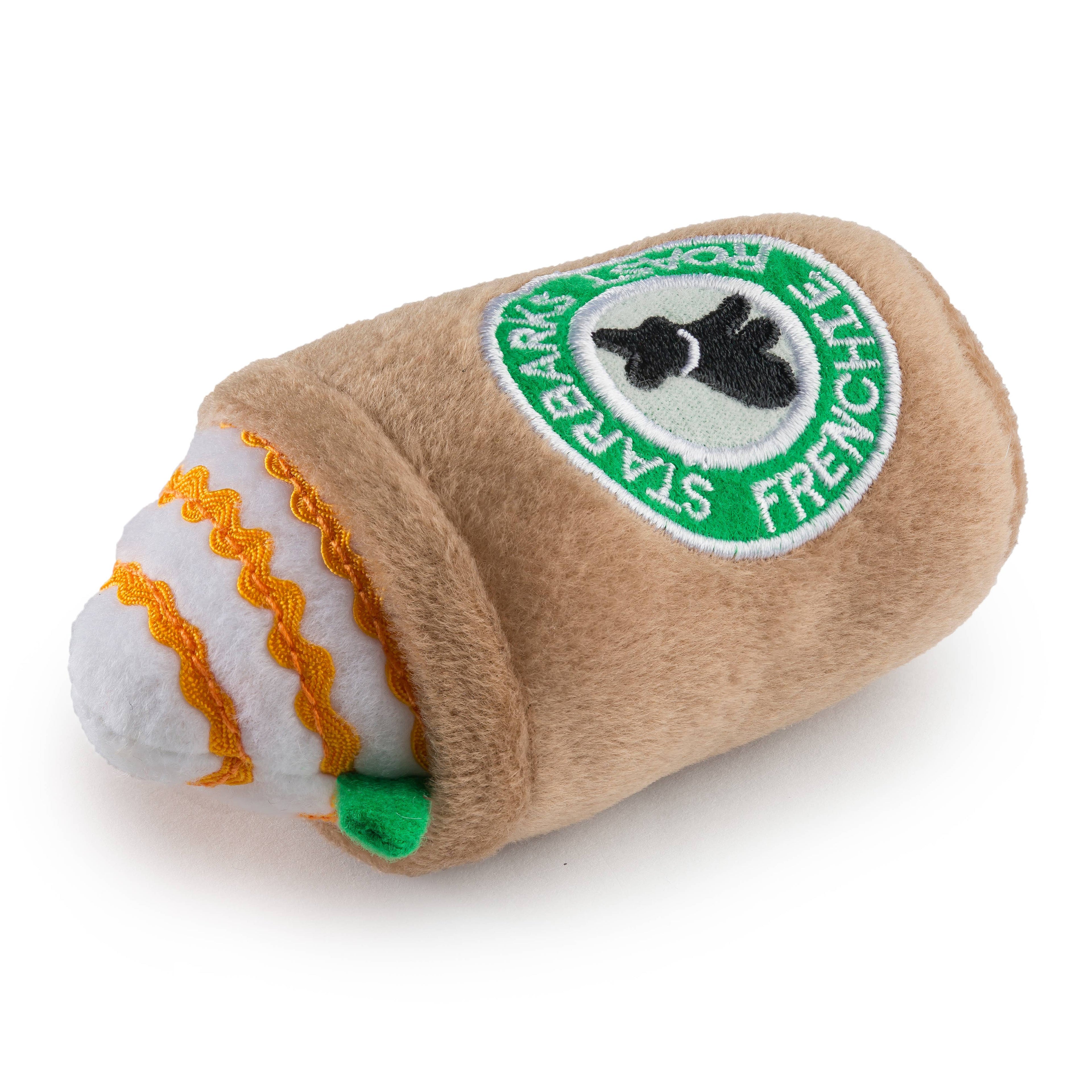 Starbarks Frenchie Roast W/ Straw Squeaker Dog Toy - The Bougie Pet Boutique