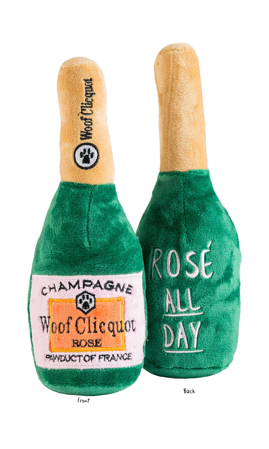 Woof Clicquot Rose' Champagne Bottle Squeaker Dog Toy - The Bougie Pet Boutique