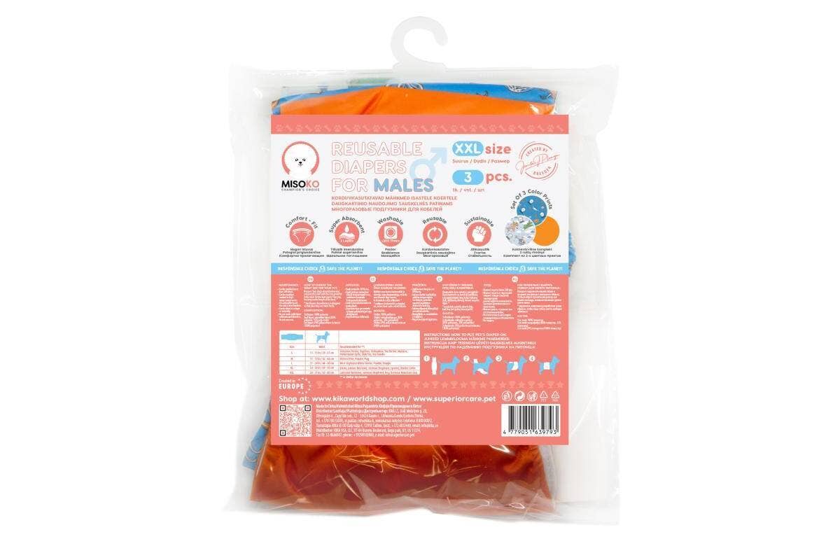 Leakproof & Ultra Absorbent Reusable Male Dog Belly Bands, 3 Pack KIKA USA