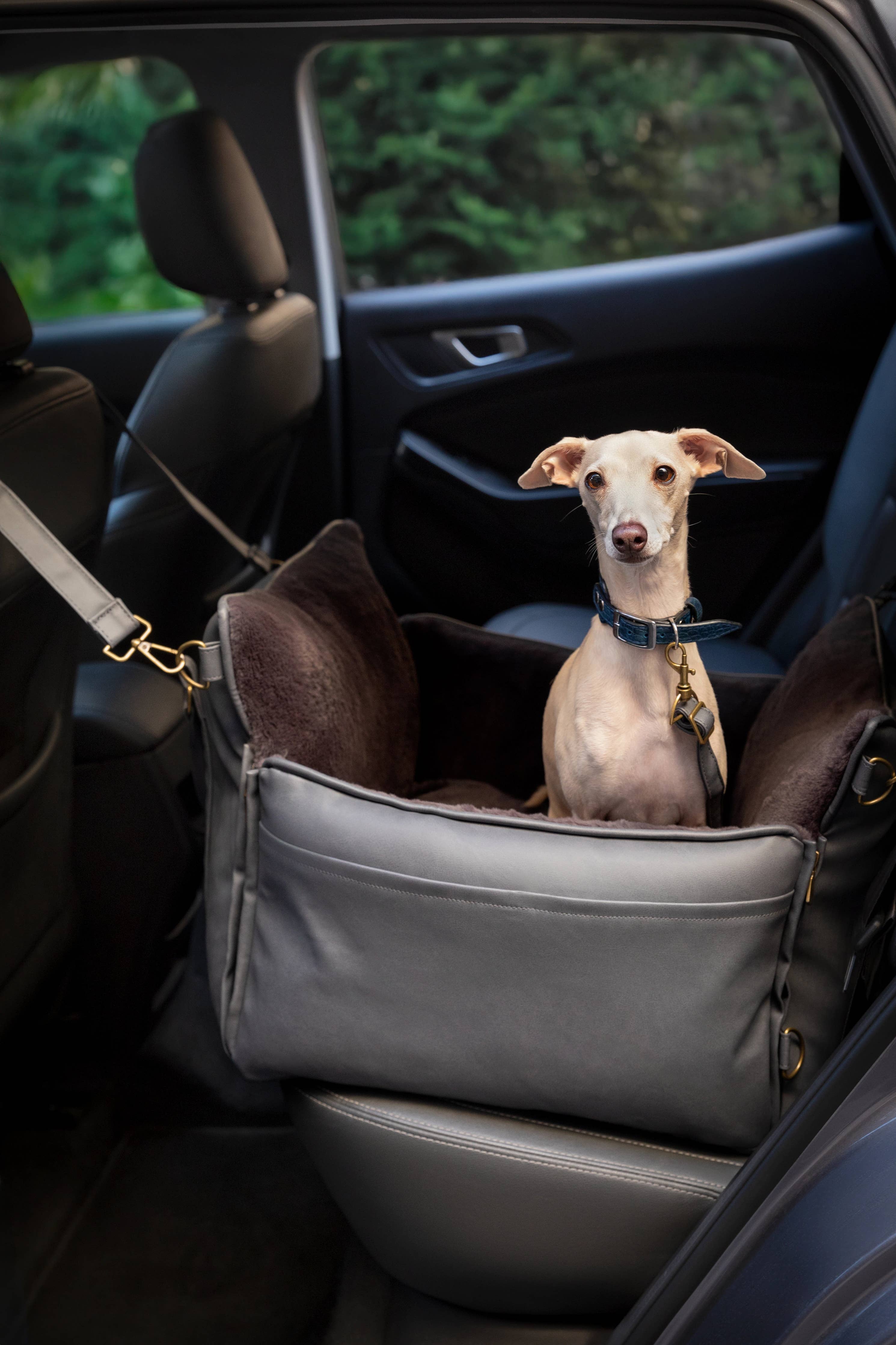 Dog Car Seat Carrier Orthopedic Crushed Foam, Black, Vegan Leather