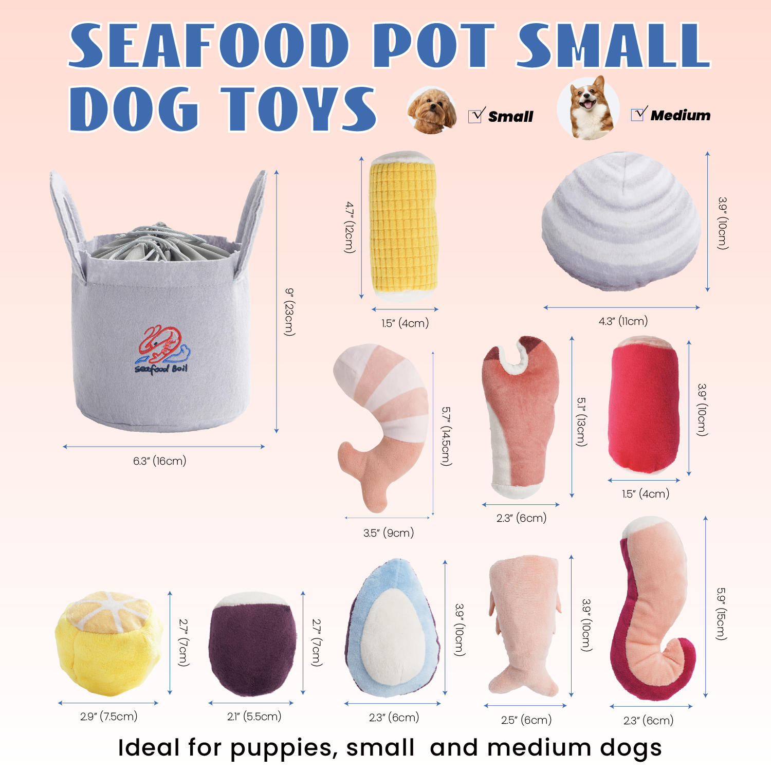 Nocciola 10 PCS Seafood Boil Small Dog Toys for Boredom, Puppy Crinkle Dog Squeaky Toys to Keep Them Busy