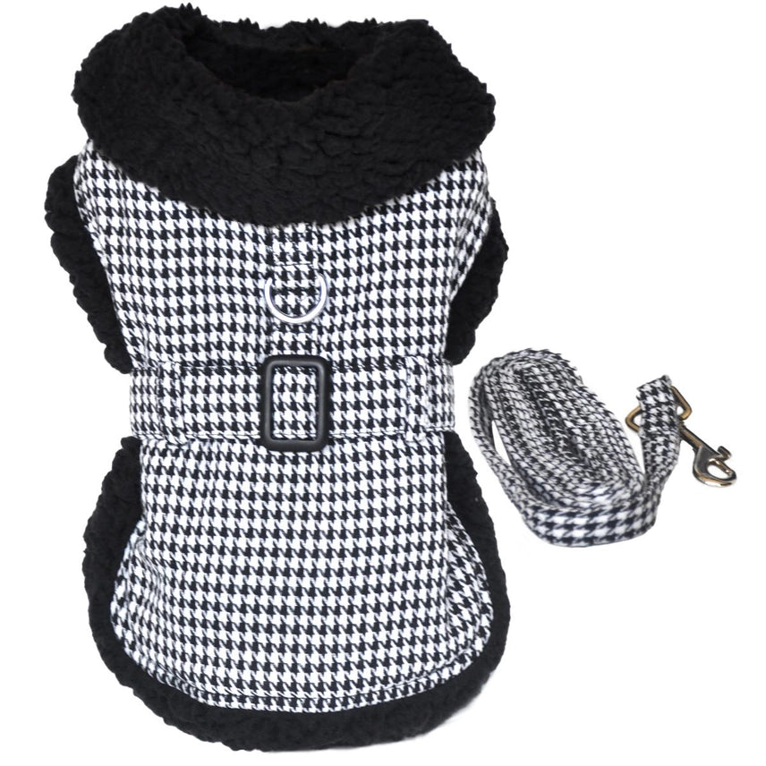 Black & White Classic Houndstooth Dog Harness Coat - The Bougie Pet Boutique