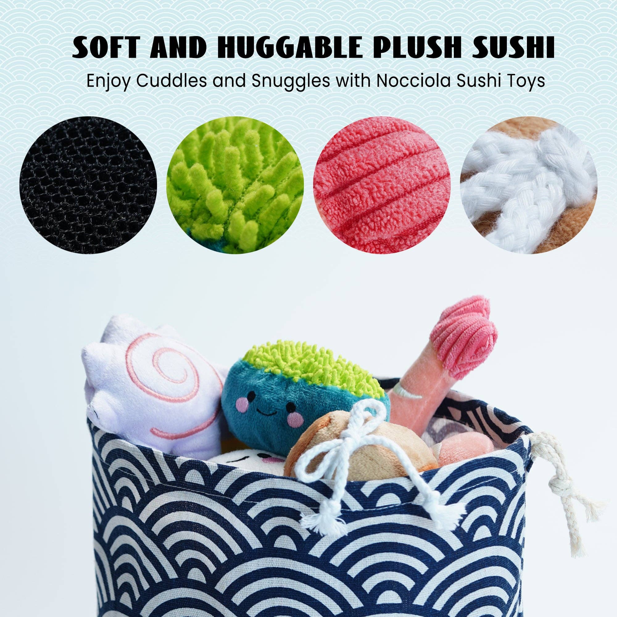 Nocciola 10 PCS Sushi Toys with a Bag, Plush Squeaky Dog Toy Set