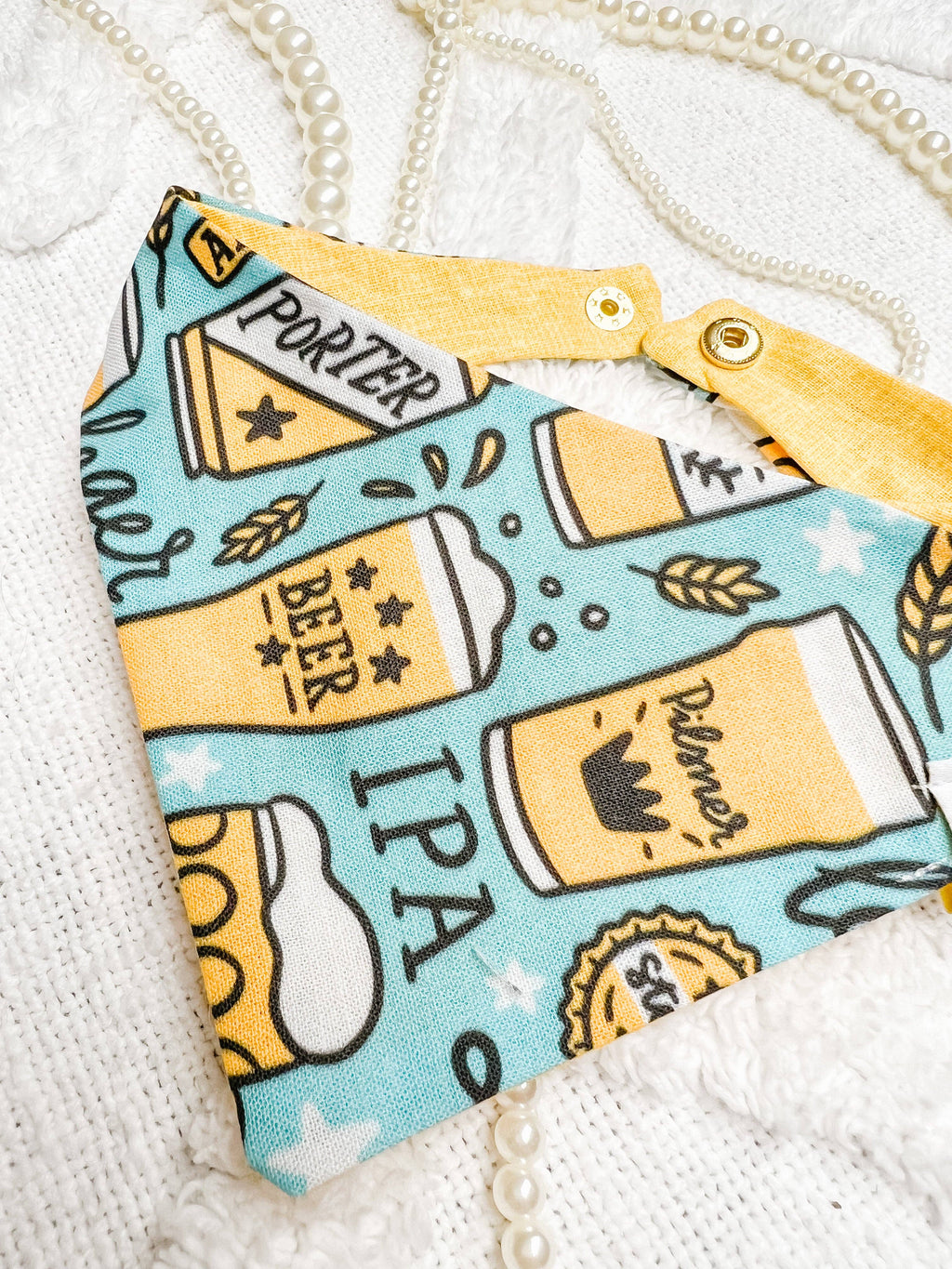 Blue Beer Reversible Dog Bandana, Drinking Pet Scarf, SnapOn - The Bougie Pet Boutique