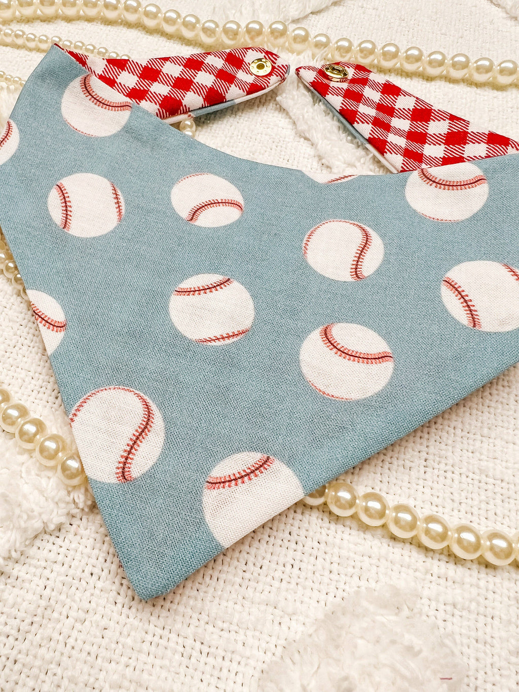 Baseball Reversible Dog Bandana, Metal Snap On Spring Scarf - The Bougie Pet Boutique