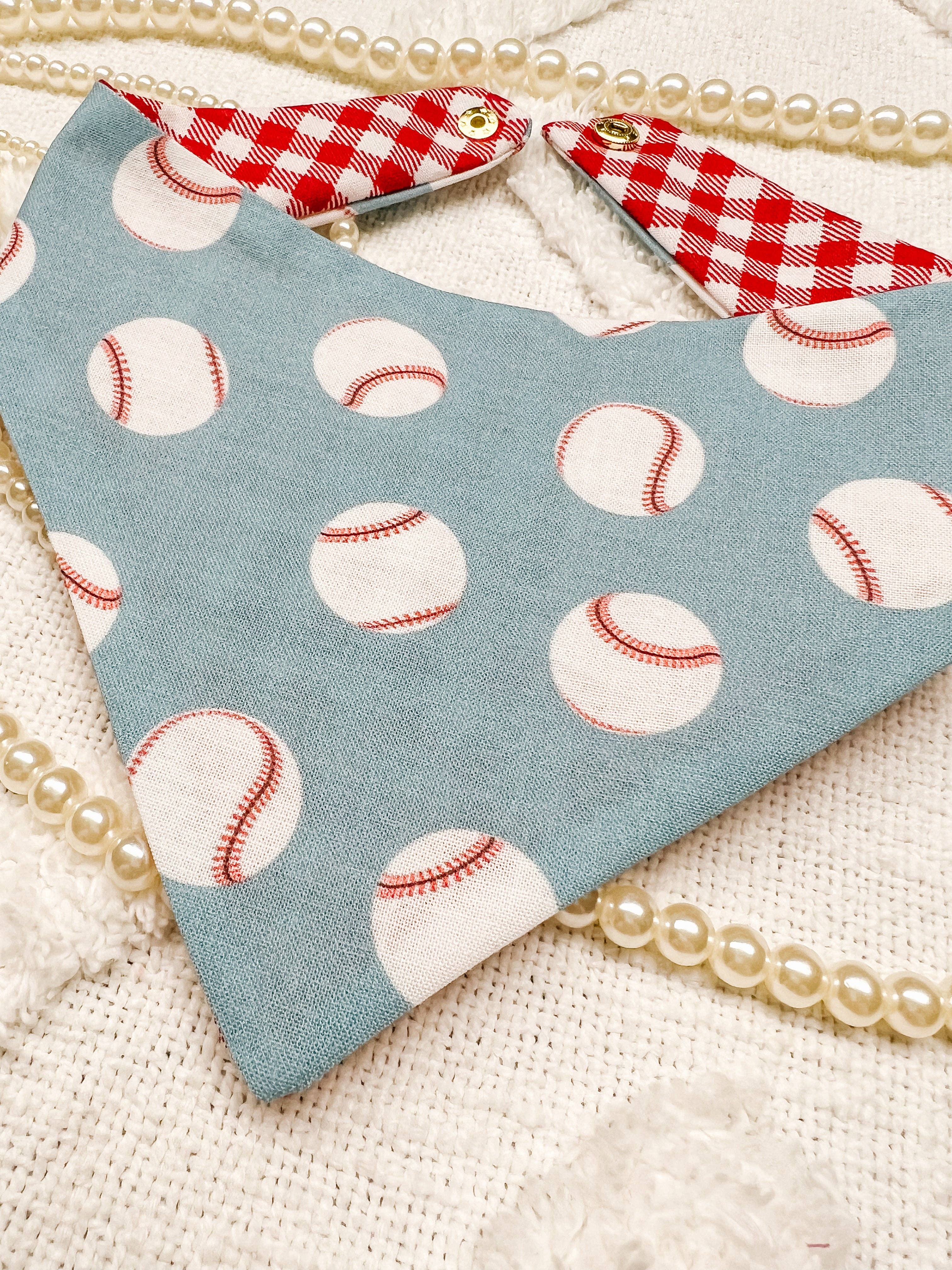 Baseball Reversible Dog Bandana, Metal Snap On Spring Scarf - The Bougie Pet Boutique