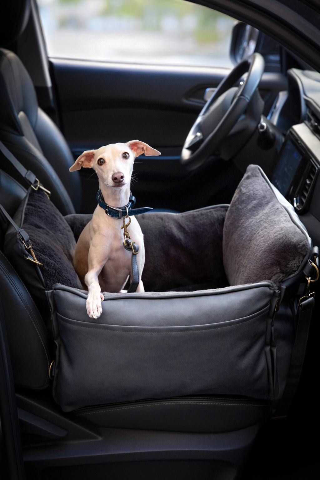 Dog Car Seat Carrier Orthopedic Crushed Foam, Black, Vegan Leather - The Bougie Pet Boutique