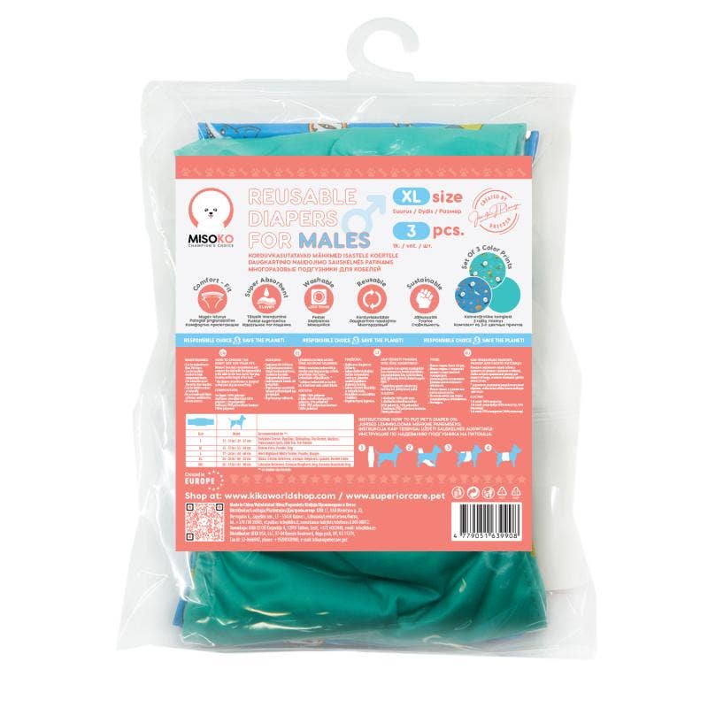Washable Male Dog Diapers – 3 Pack Adjustable Belly Wraps KIKA USA