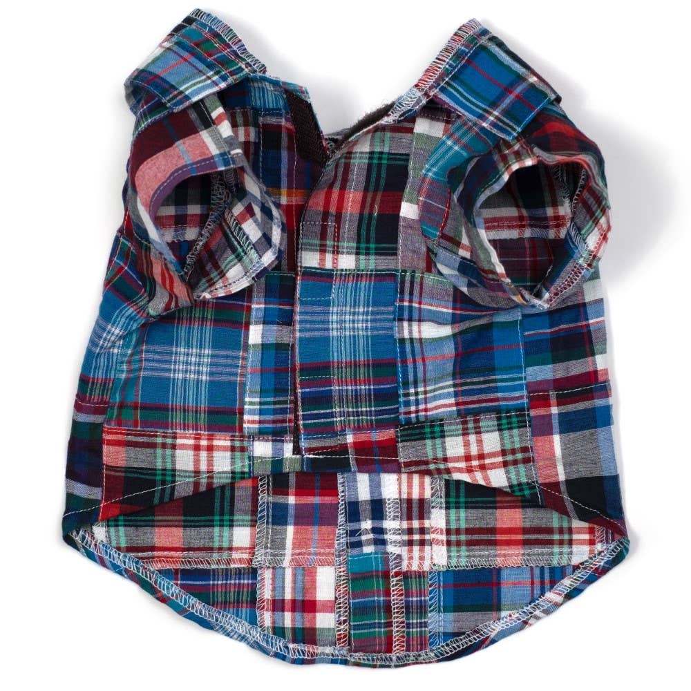 Blue Multi Patch Madras Shirt - The Bougie Pet Boutique