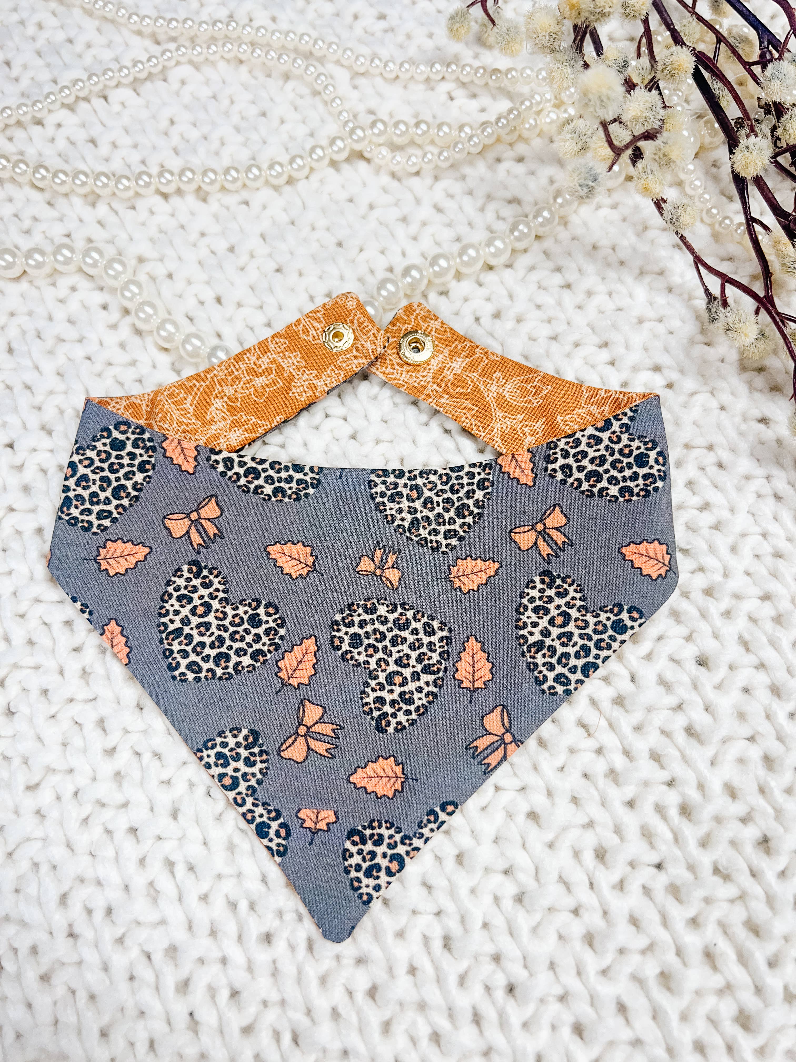 Heart Cheetah Fall Dog Bandana, Metal SnapOn Pet Collar - The Bougie Pet Boutique