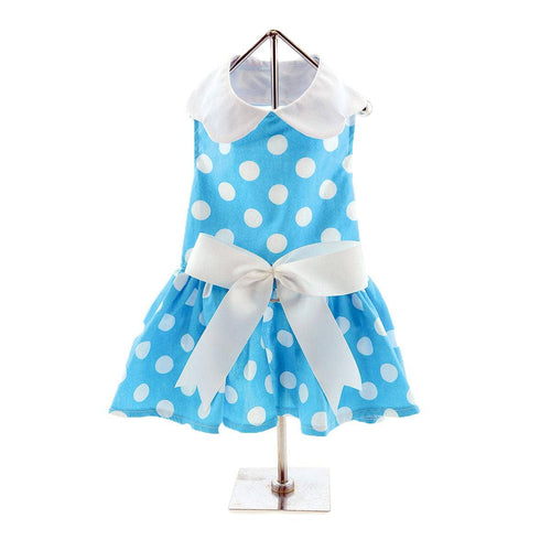 Blue Polka Dot Dog Dress w/ Matching Leash - The Bougie Pet Boutique