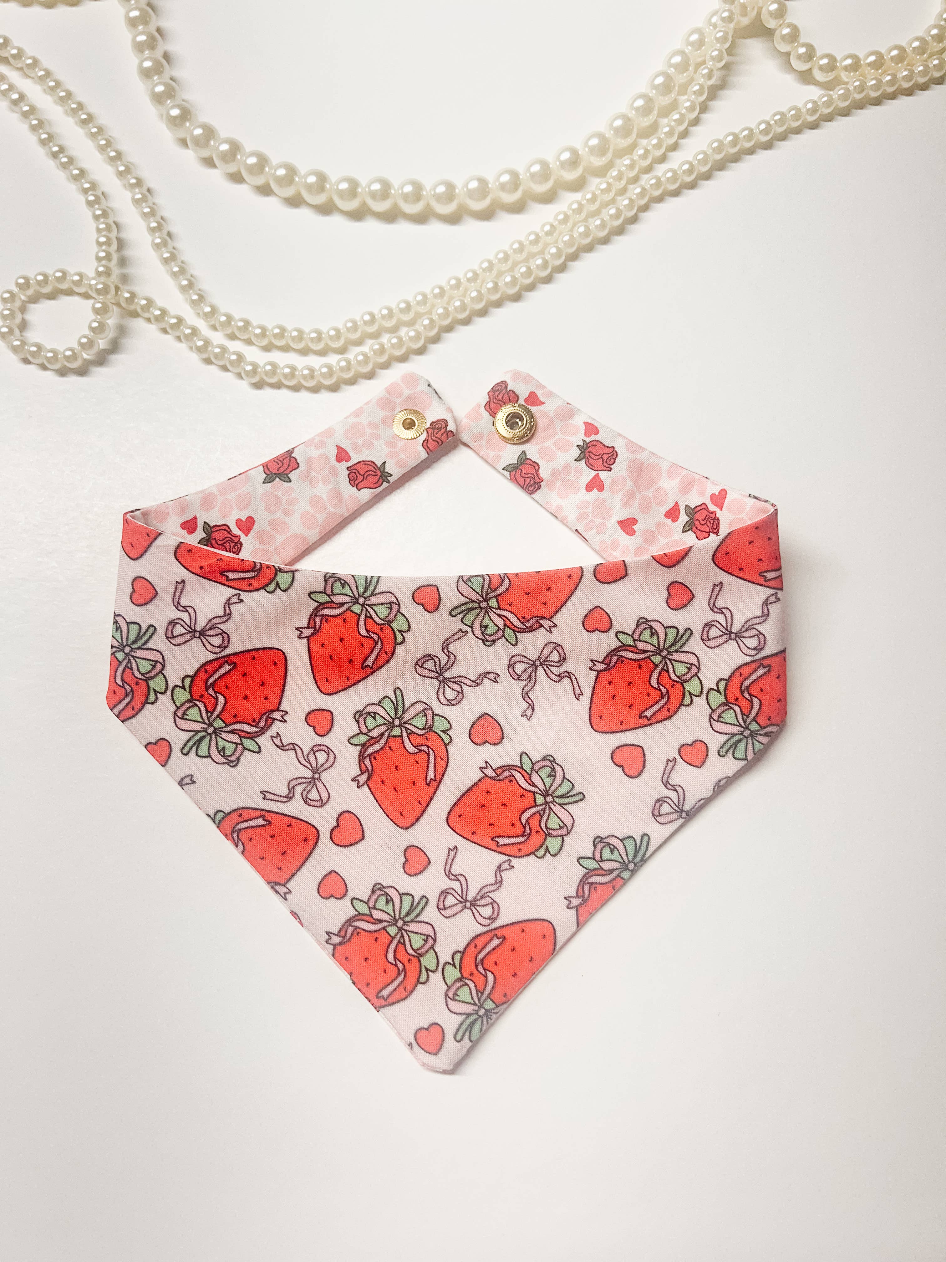 Coquette Strawberry Reversible Dog Bandana, Summer PetCollar - The Bougie Pet Boutique