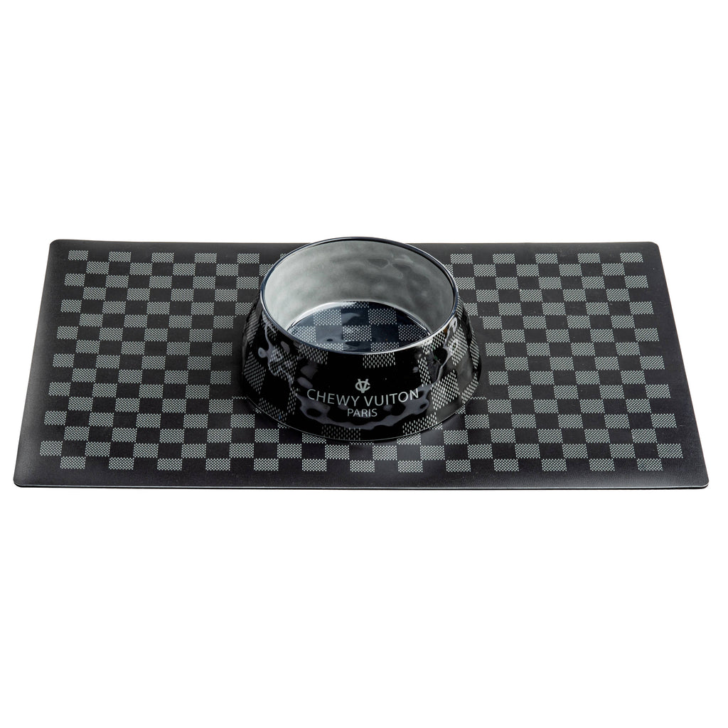 Black Checker Chewy Vuiton Bowl Haute Diggity Dog