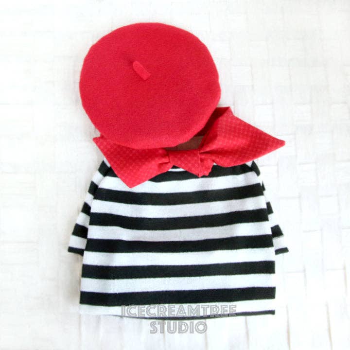 French Look Outfit Scarf and Black Stripe Top Set - Dog Cat - The Bougie Pet Boutique