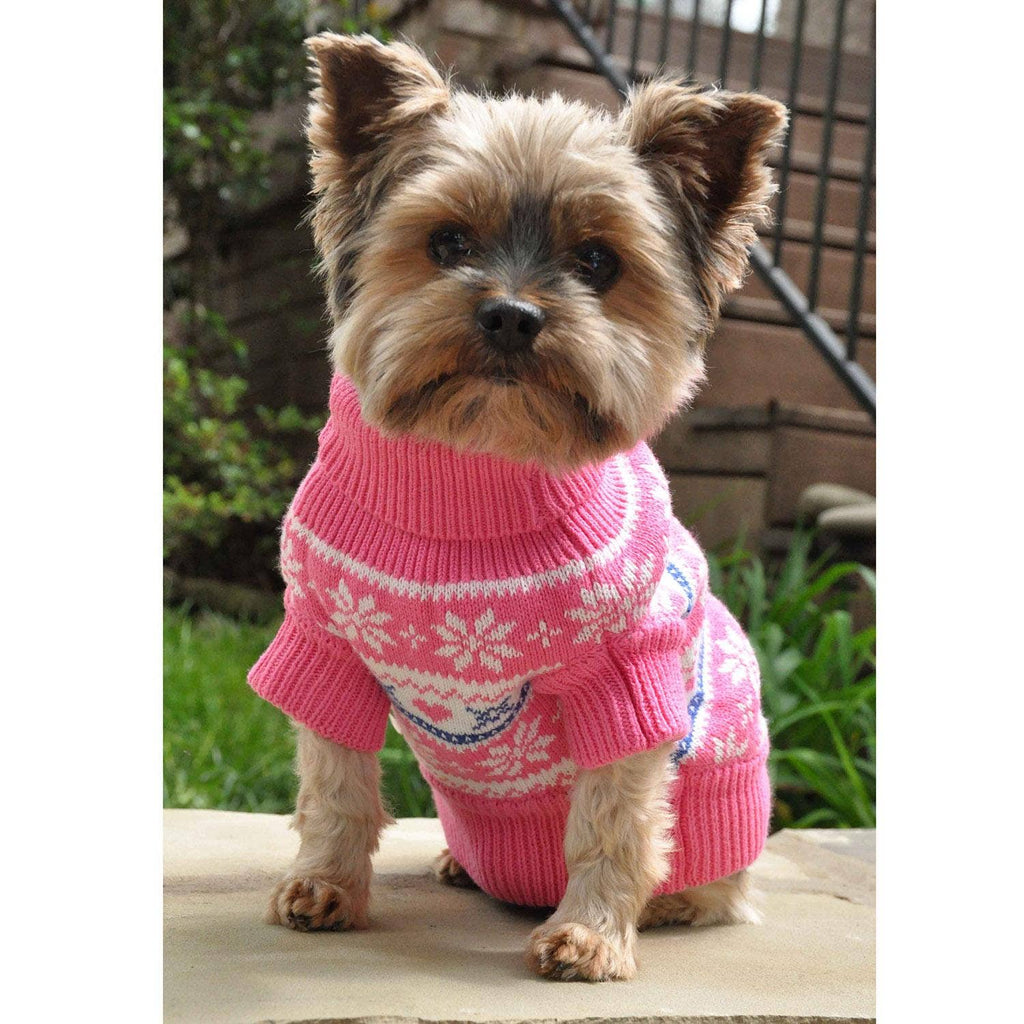 Combed Cotton Snowflake and Hearts Dog Sweater - Pink - The Bougie Pet Boutique