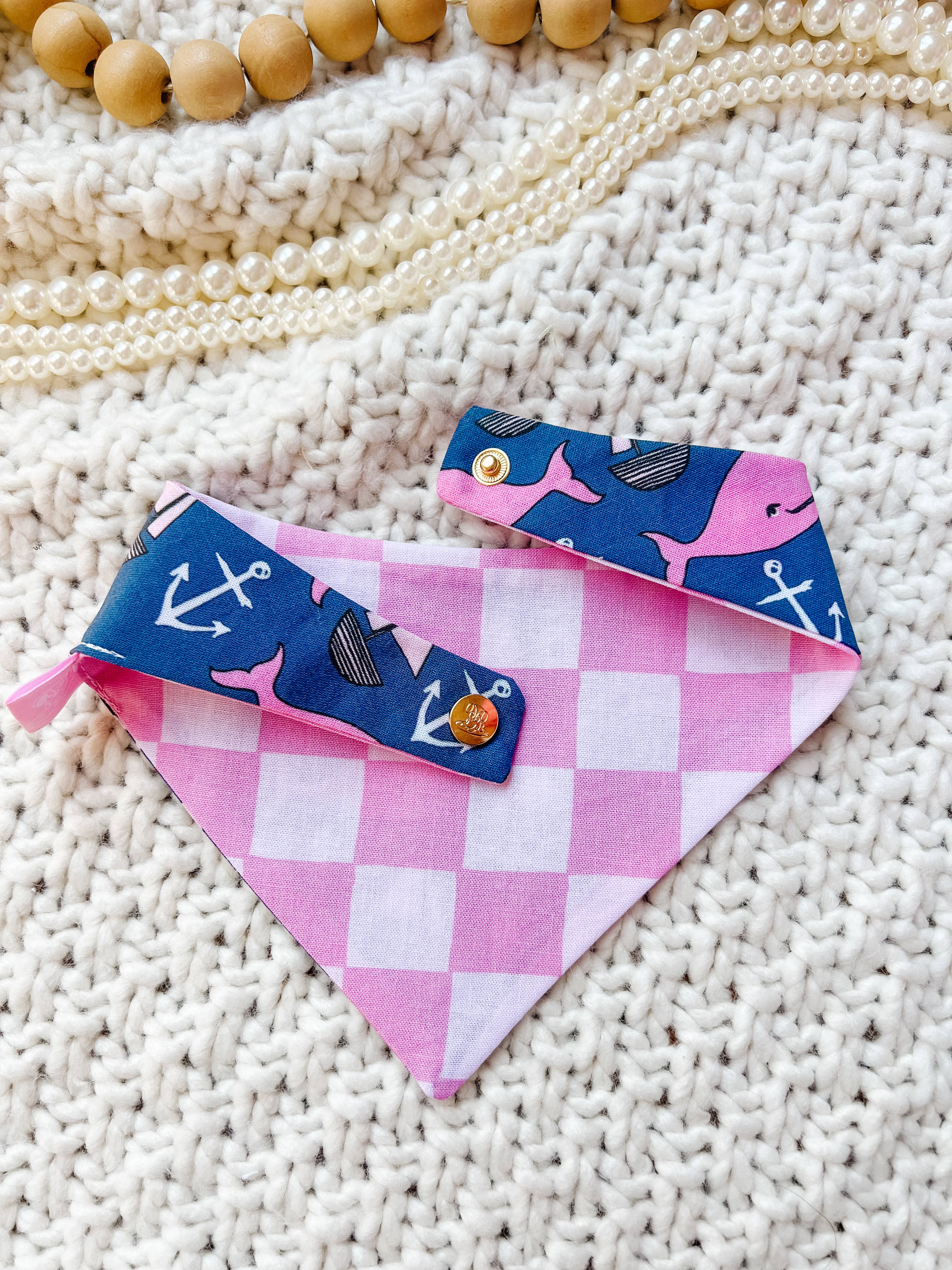 Summer Whale Snap-On Dog Reversible Bandana, Cotton StellaLoo