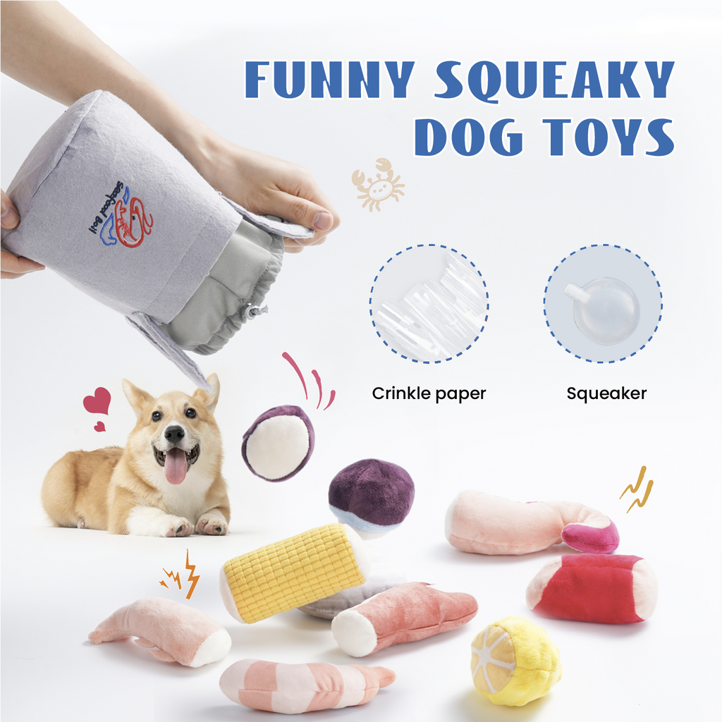 Nocciola 10 PCS Seafood Boil Small Dog Toys for Boredom, Puppy Crinkle Dog Squeaky Toys to Keep Them Busy - The Bougie Pet Boutique