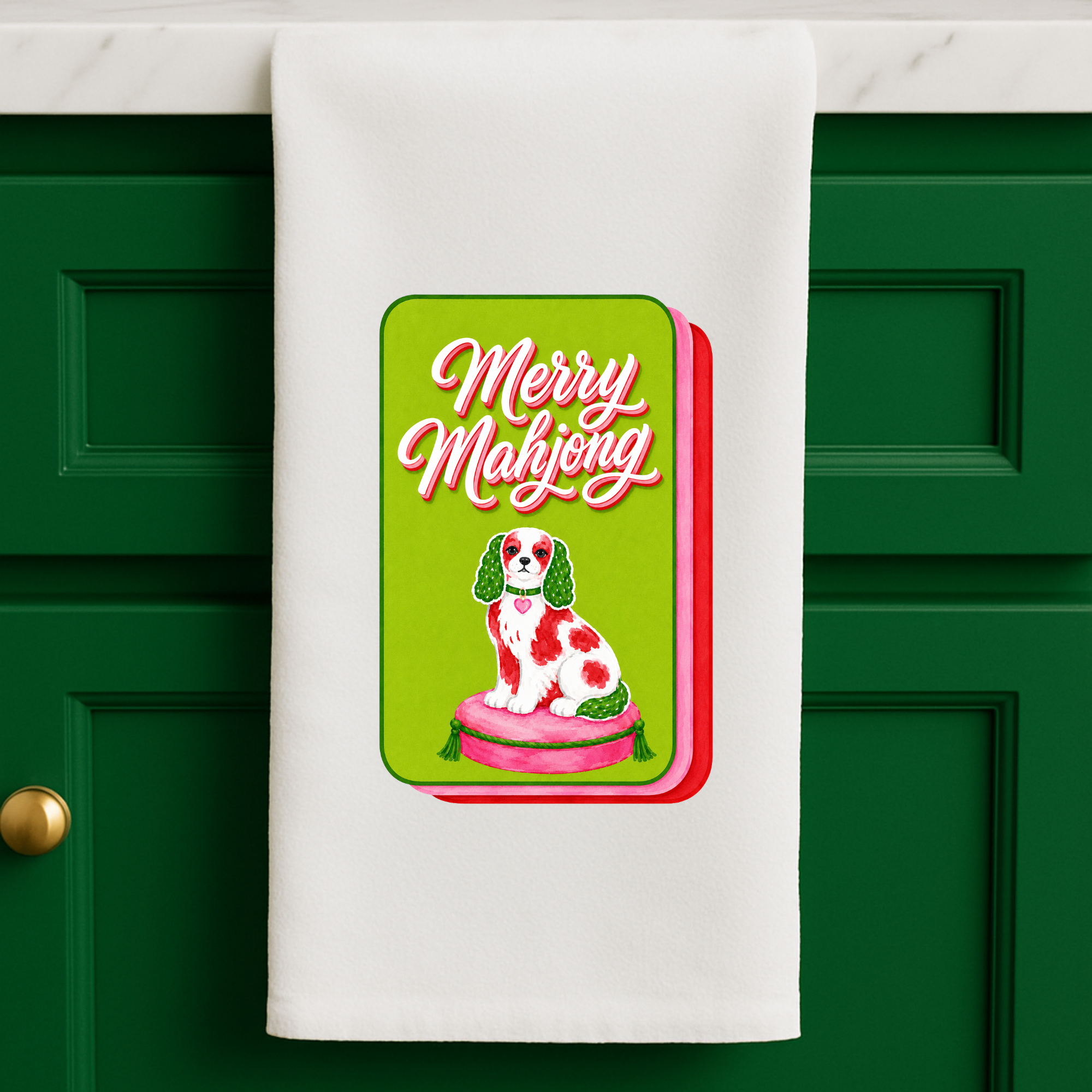Mahjong Christmas Merry Mahjong Gift Towel Spaniel Aspen Lane