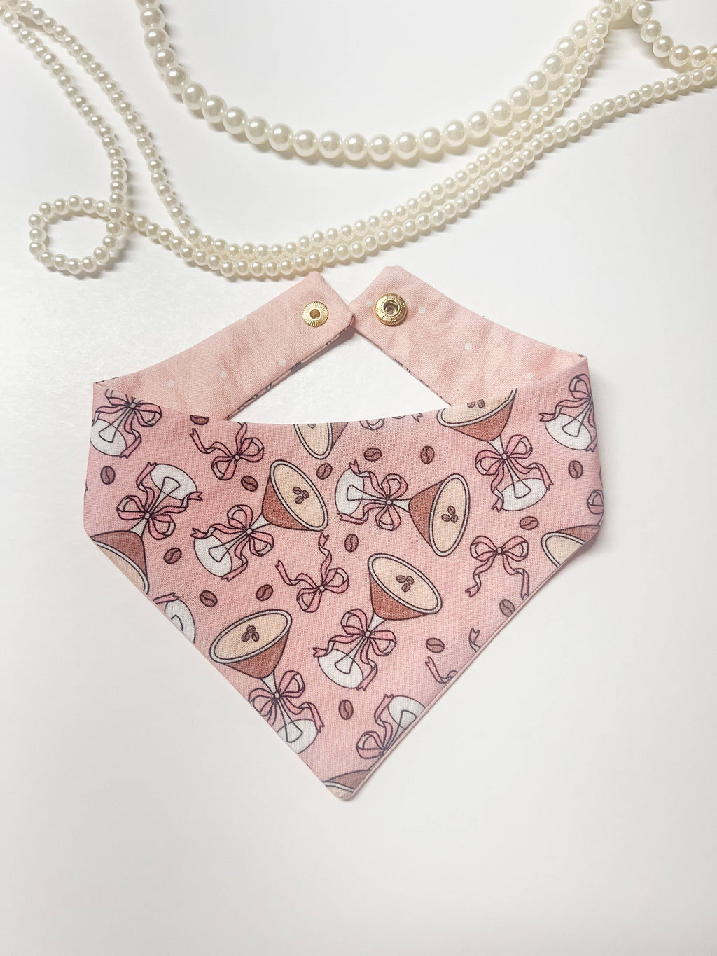 Coquette Martini Reversible Dog Bandana, Snap On Pet Collar - The Bougie Pet Boutique