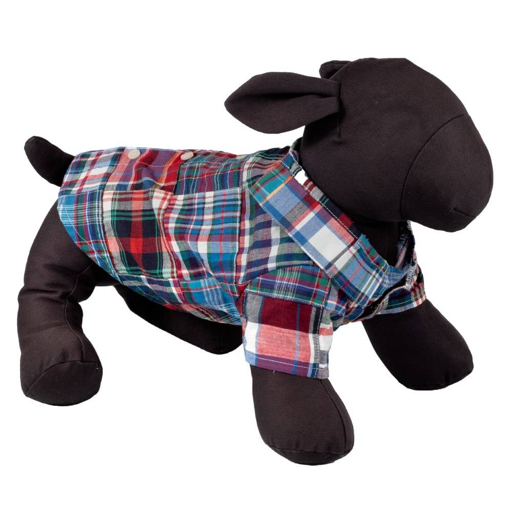 Blue Multi Patch Madras Shirt - The Bougie Pet Boutique
