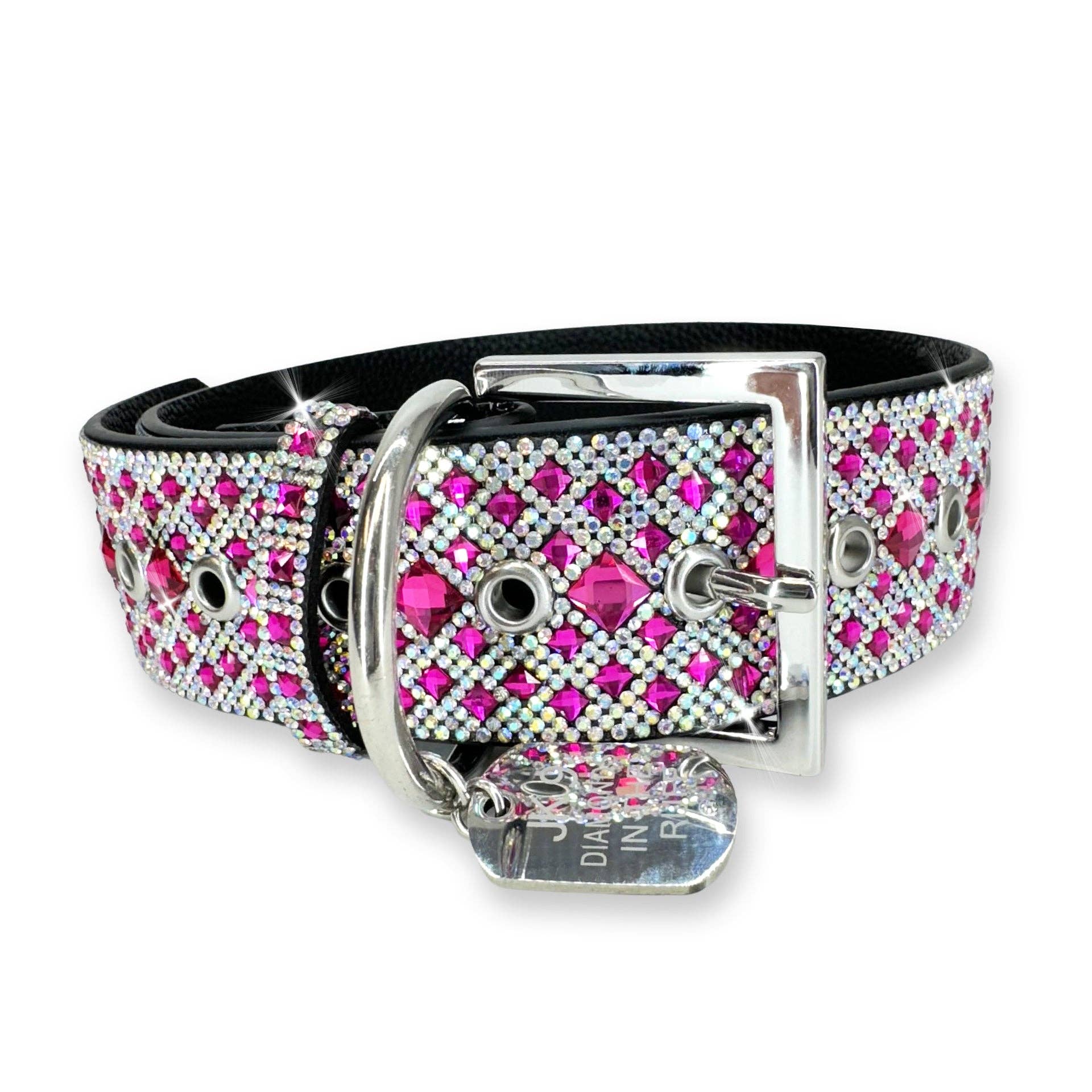 CHOCOLAT ROSÉ COLLECTION PINK SILVER DOG COLLAR LARGE Jacqueline Kent