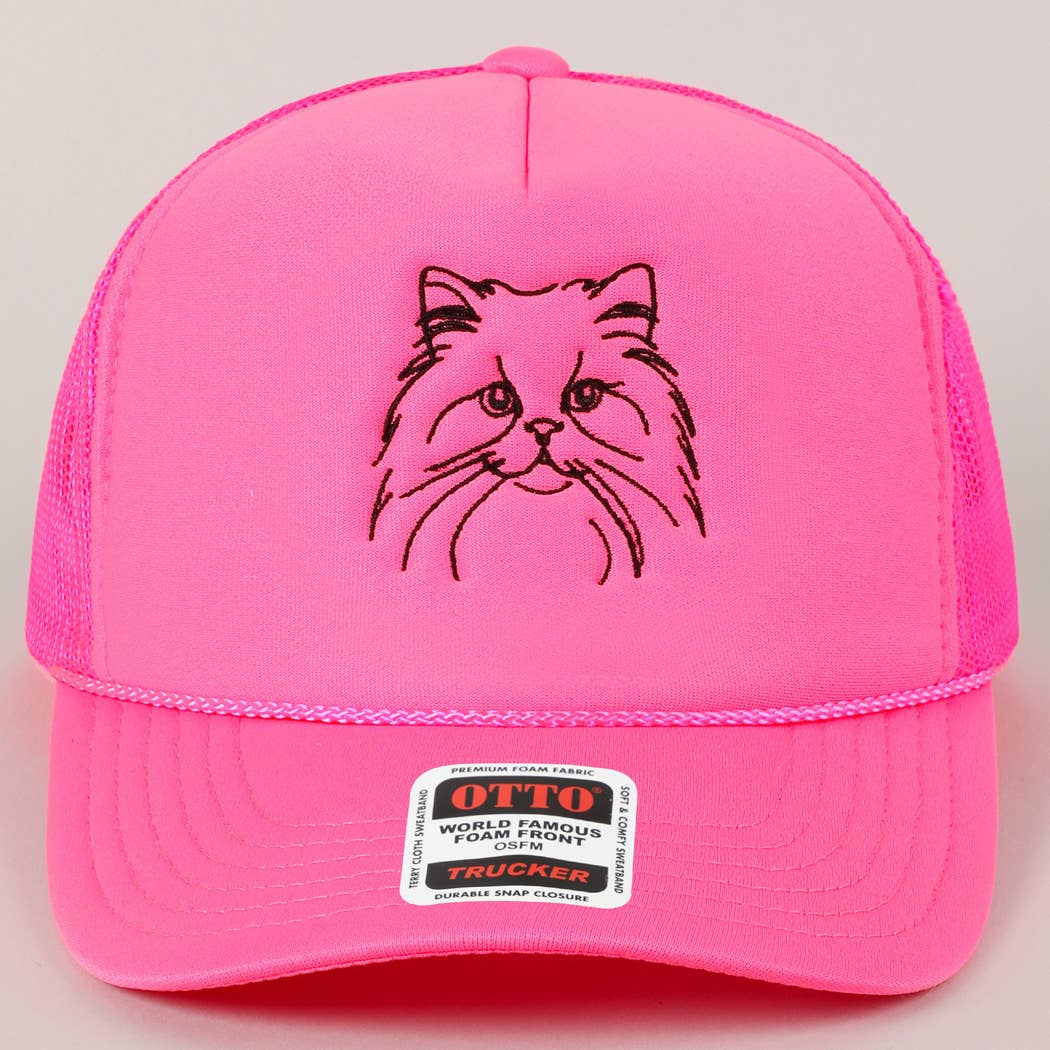 Persian Cat Line Drawing Embroidery Foam Hat Fashion City