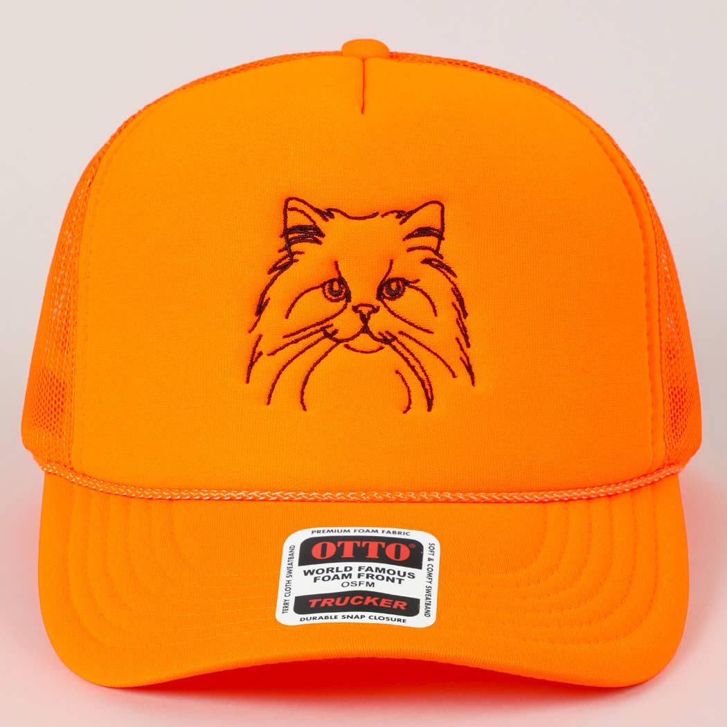 Persian Cat Line Drawing Embroidery Foam Hat Fashion City