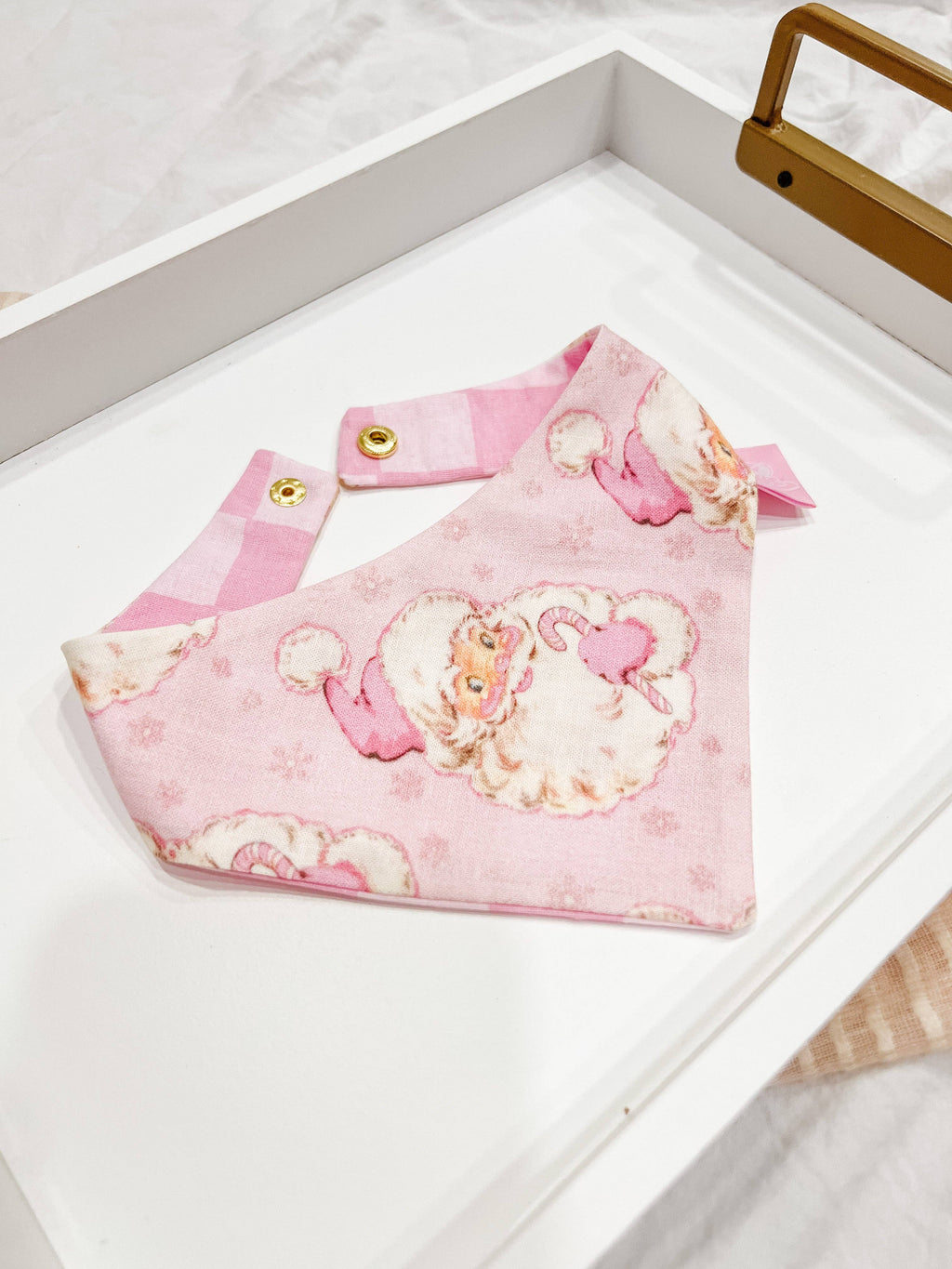 Pink Santa Dog Bandana, Reversible Snap On Collar - The Bougie Pet Boutique