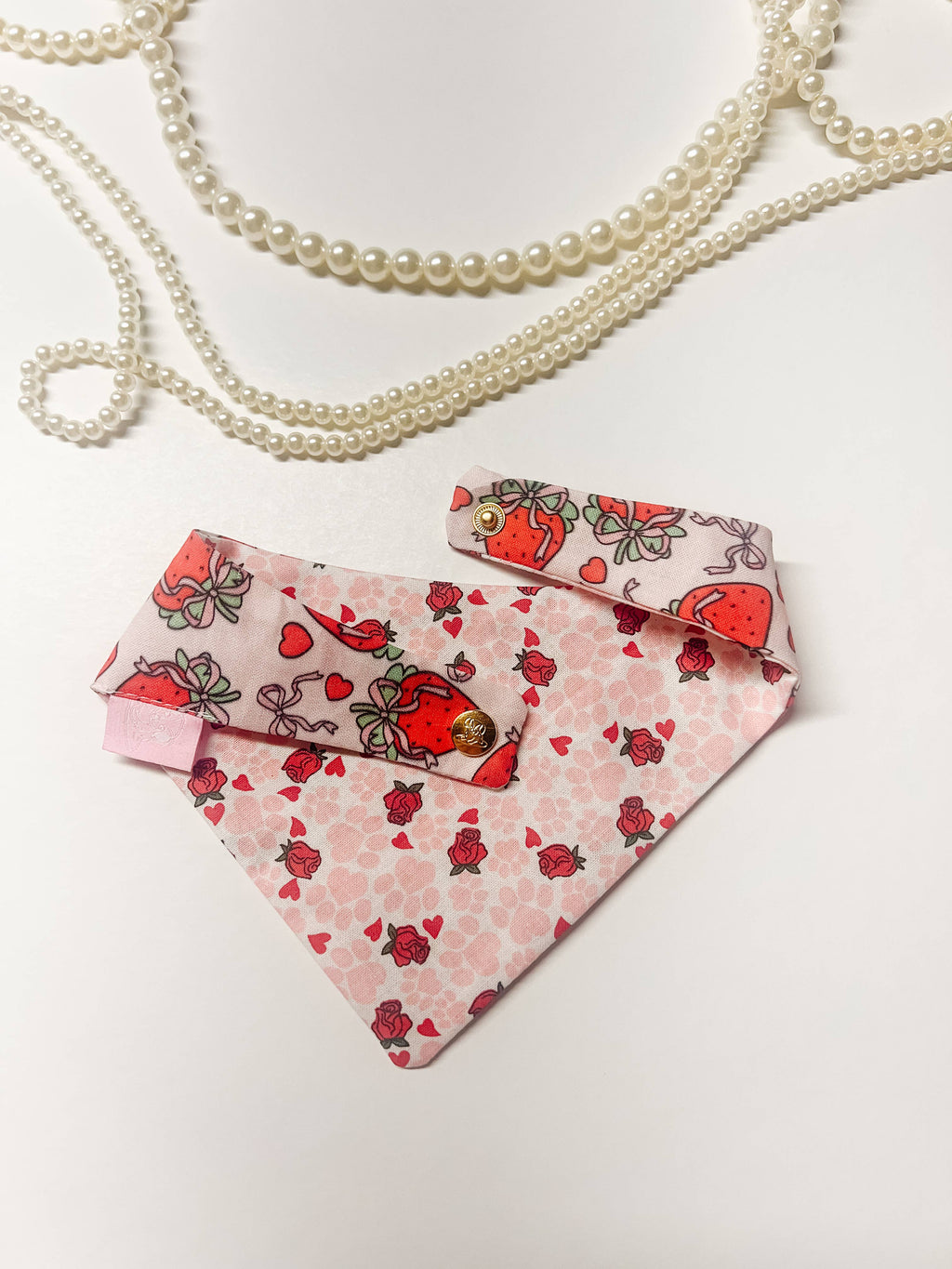 Coquette Strawberry Reversible Dog Bandana, Summer PetCollar - The Bougie Pet Boutique