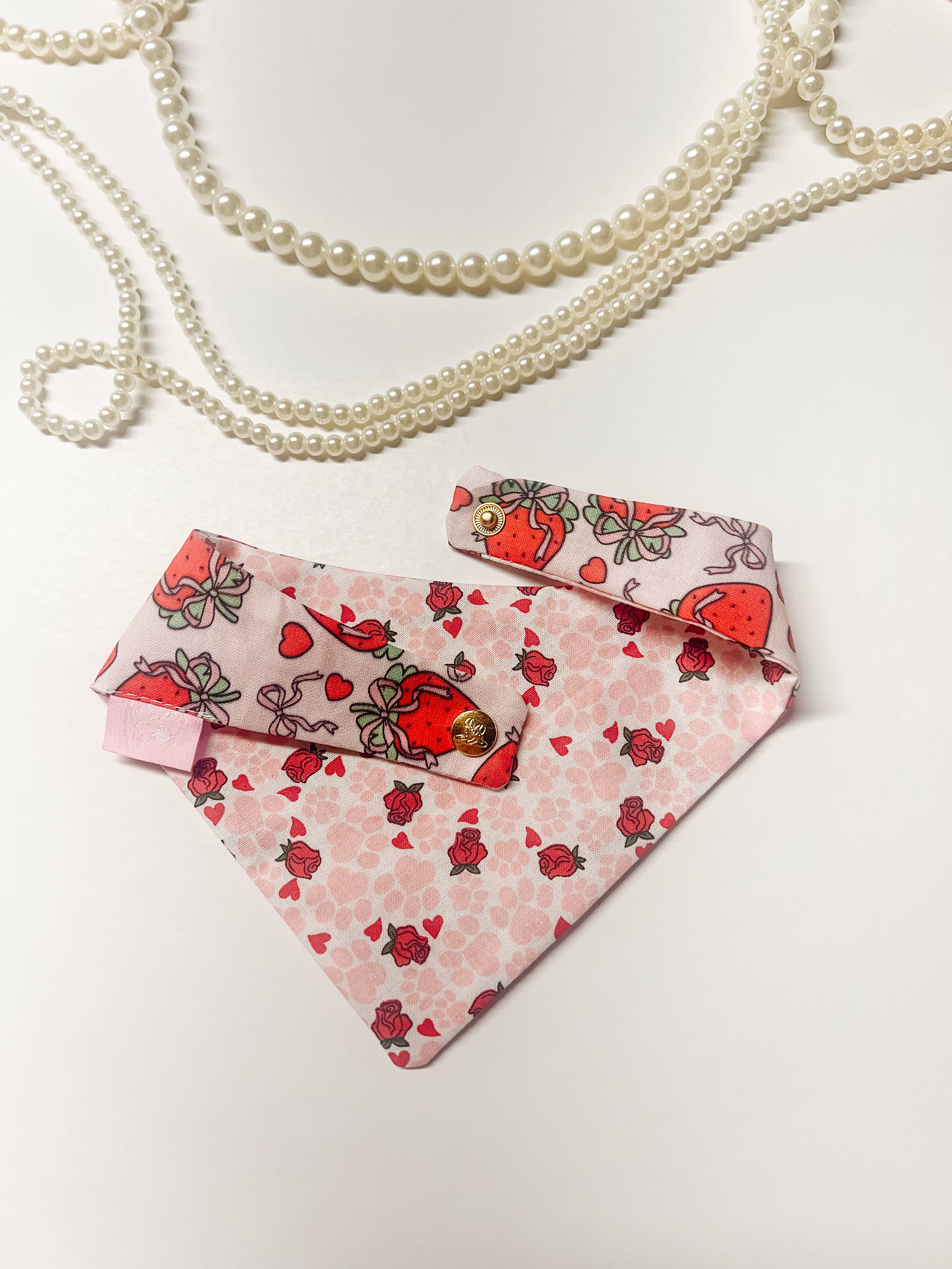 Coquette Strawberry Reversible Dog Bandana, Summer PetCollar - The Bougie Pet Boutique