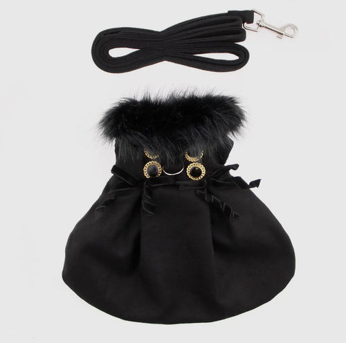 Black Fur Trim Harness Coat - The Bougie Pet Boutique