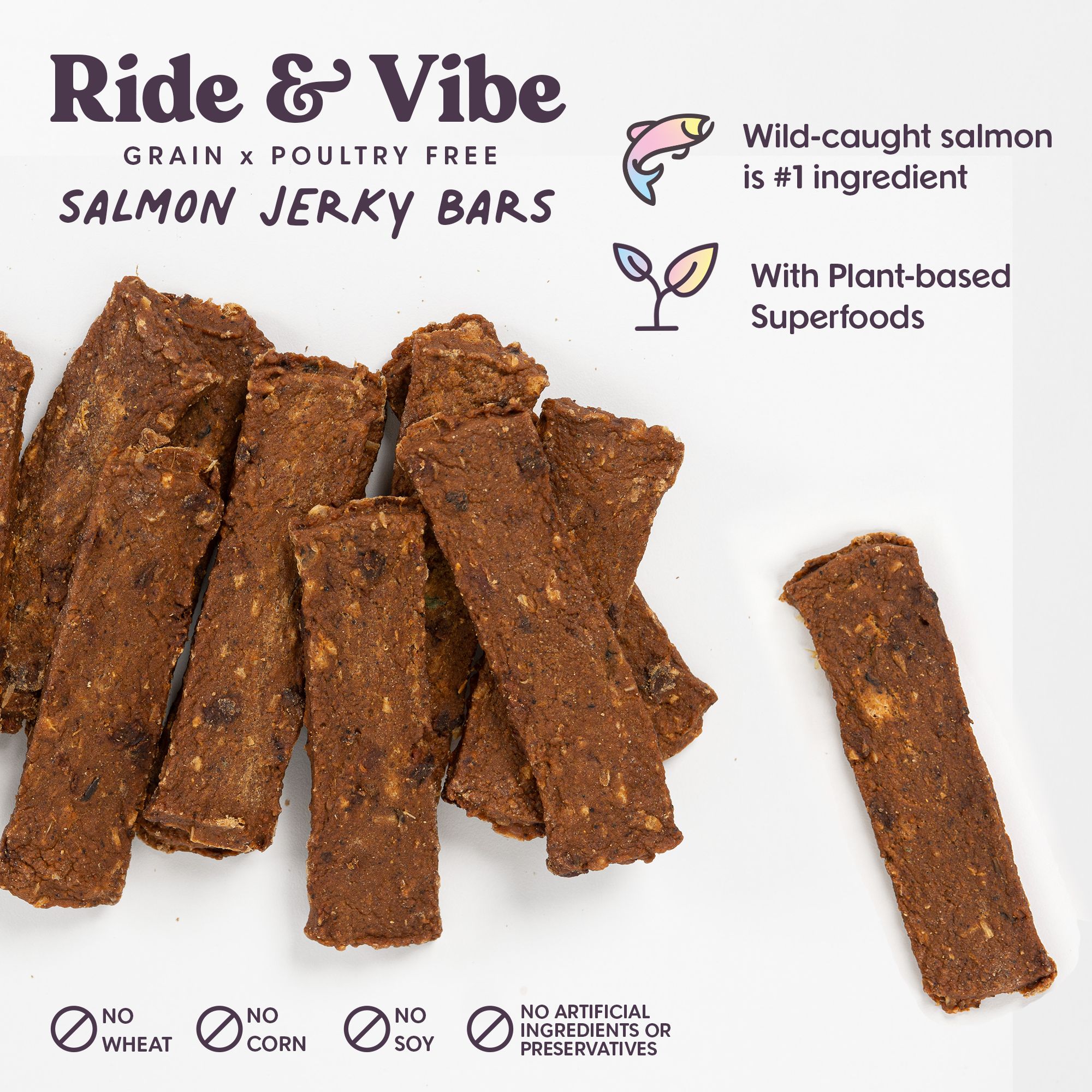 Ride & Vibe Wildlachs-Jerky-Riegel für Hunde 142g