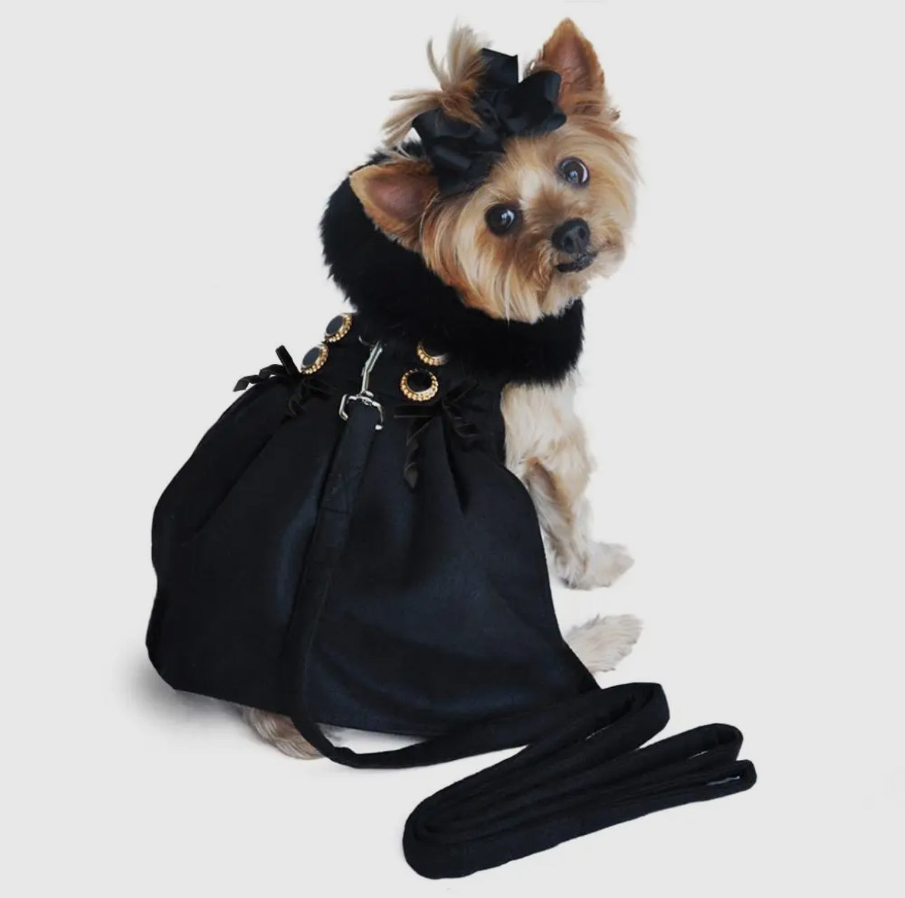 Black Fur Trim Harness Coat - The Bougie Pet Boutique