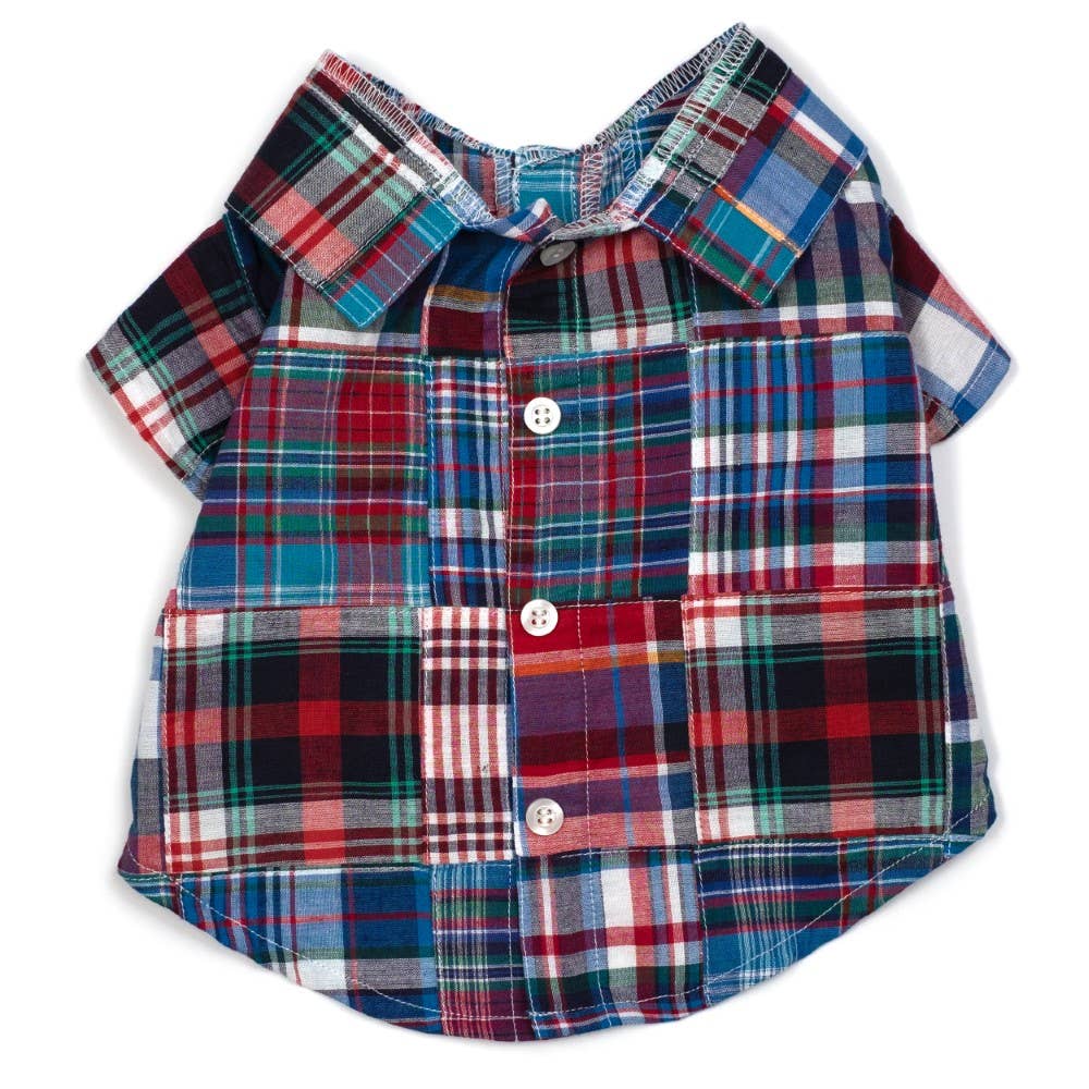 Blue Multi Patch Madras Shirt - The Bougie Pet Boutique