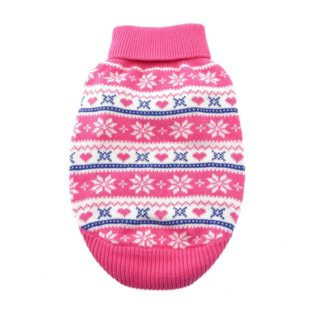 Combed Cotton Snowflake and Hearts Dog Sweater - Pink - The Bougie Pet Boutique
