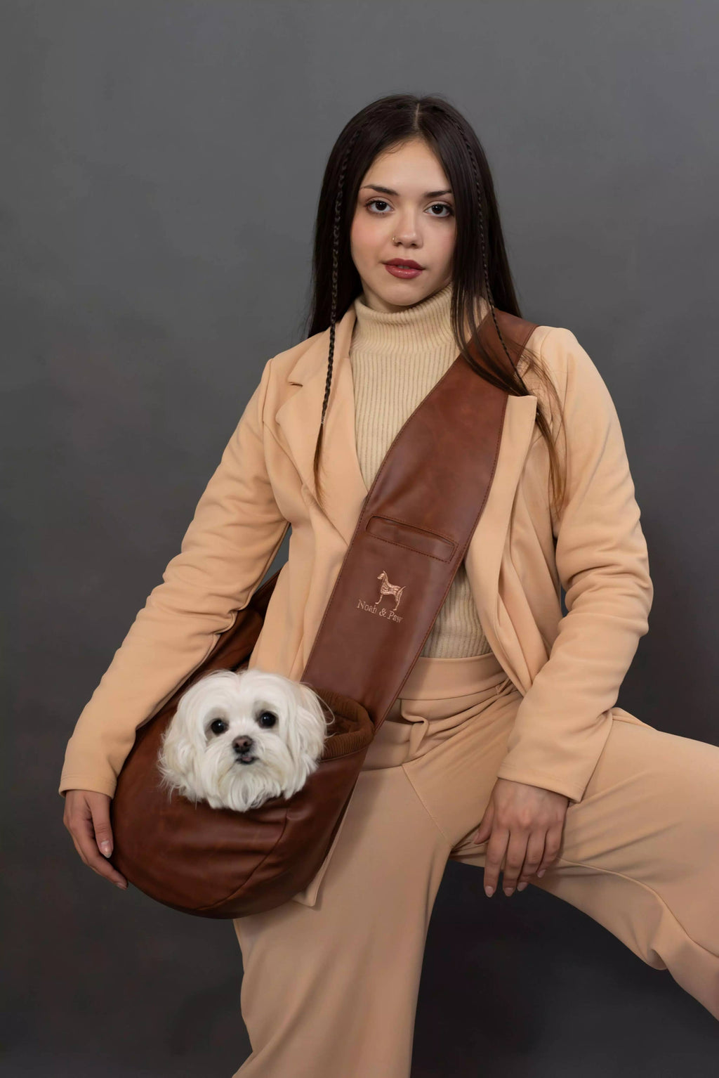 Vegan Leather Pet sling Carrier 3x Safety - The Bougie Pet Boutique