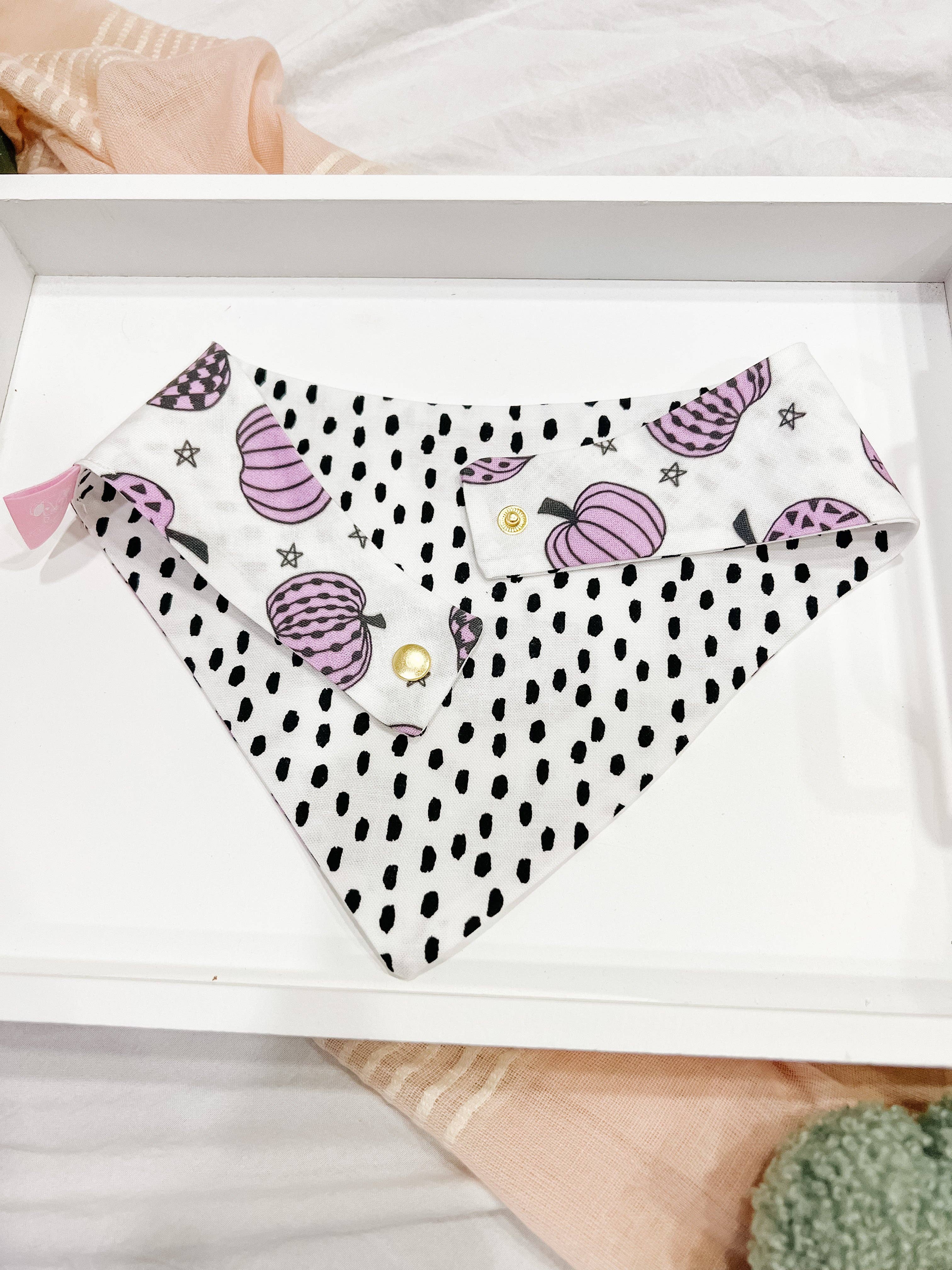 Purple Pumpkins Dog Bandana, Reversible Snap On Collar