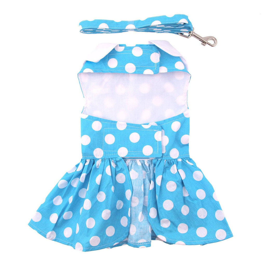 Blue Polka Dot Dog Dress w/ Matching Leash - The Bougie Pet Boutique