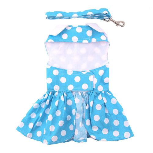Blue Polka Dot Dog Dress w/ Matching Leash - The Bougie Pet Boutique
