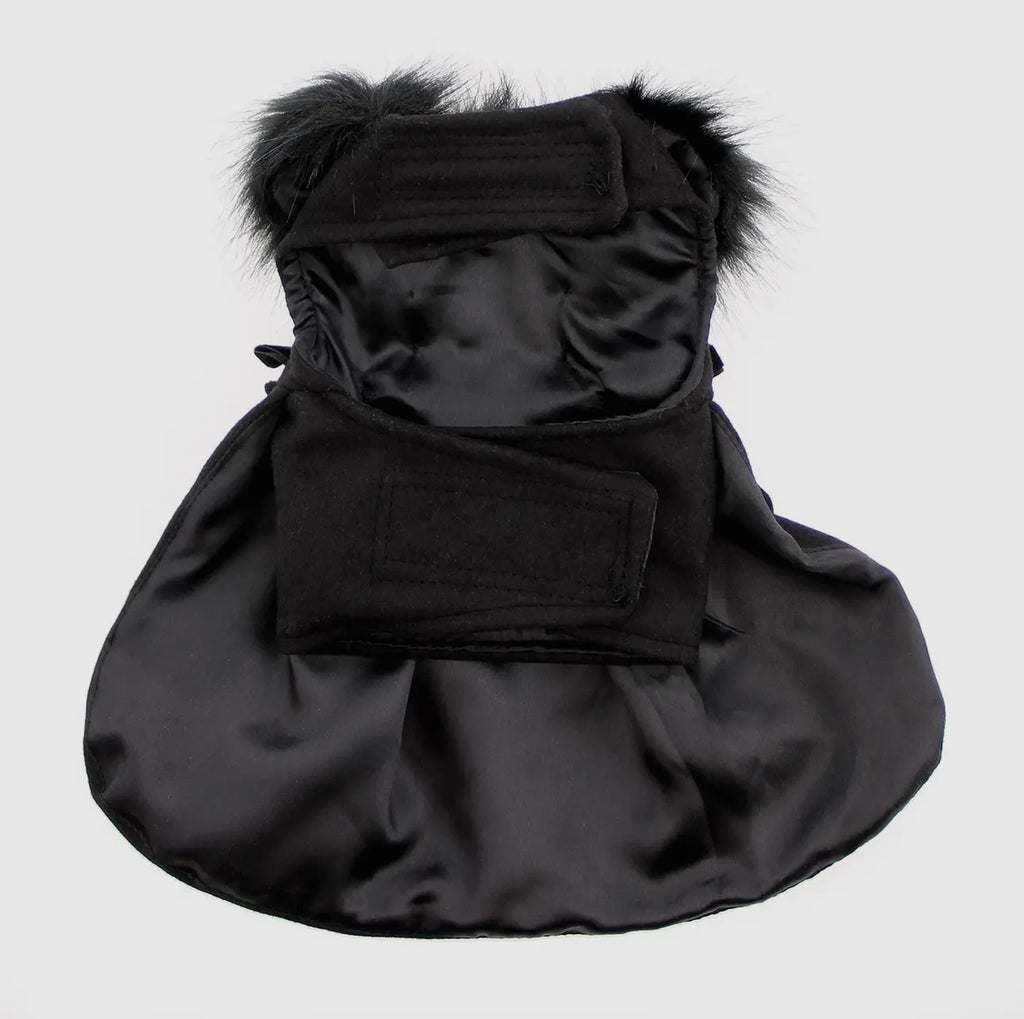 Black Fur Trim Harness Coat - The Bougie Pet Boutique