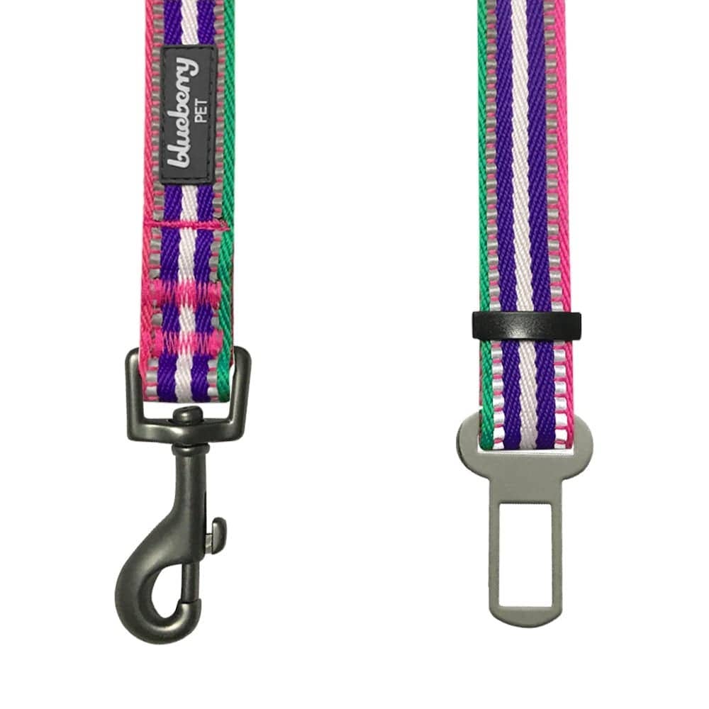 3M Reflective Safety Dog Seatbelt Tether in Multi-colored Stripes - The Bougie Pet Boutique
